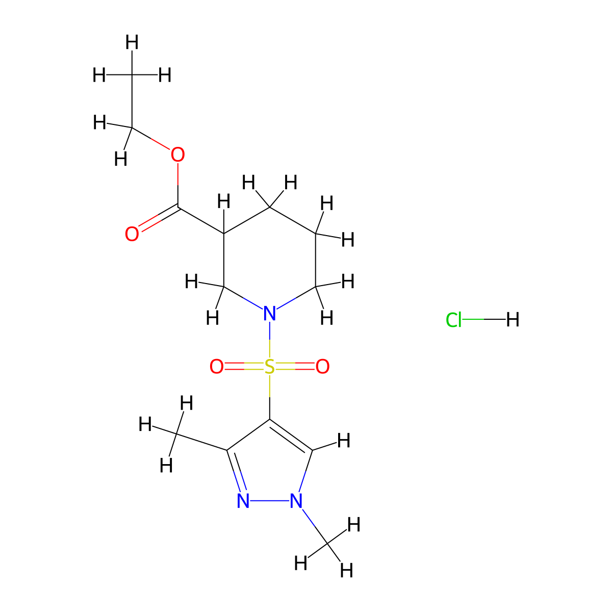 ethyl 1-[(1,3-dimethyl-1H-pyrazol-4-yl)sulfonyl]piperidine-3-carboxylate hydrochloride molecular structure, CAS 1323621-79-9