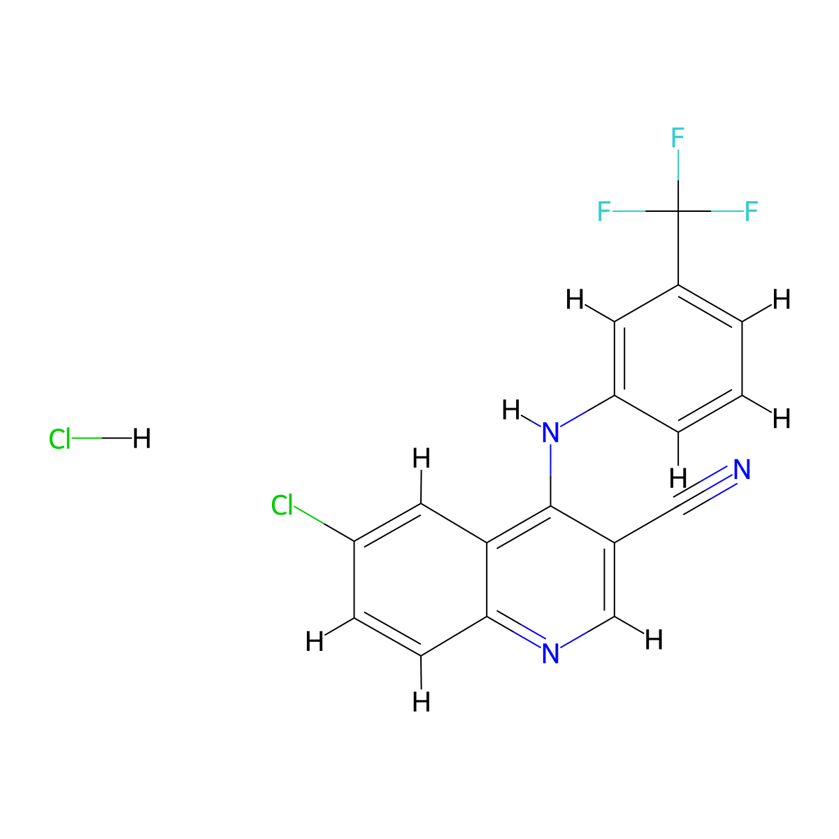 6-Chloro-4-((3-(trifluoromethyl)phenyl)amino)quinoline-3-carbonitrile hydrochloride molecular structure, CAS 1323621-81-3
