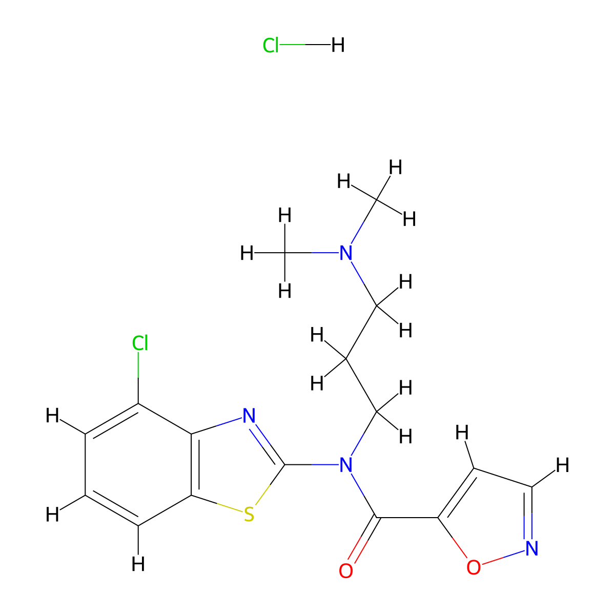 N-(4-chlorobenzo[d]thiazol-2-yl)-N-(3-(dimethylamino)propyl)isoxazole-5-carboxamide hydrochloride molecular structure, CAS 1323623-49-9