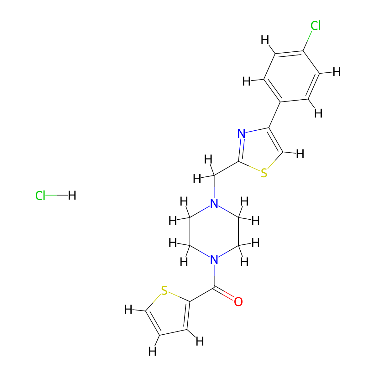 (4-((4-(4-Chlorophenyl)thiazol-2-yl)methyl)piperazin-1-yl)(thiophen-2-yl)methanone hydrochloride molecular structure, CAS 1323625-19-9