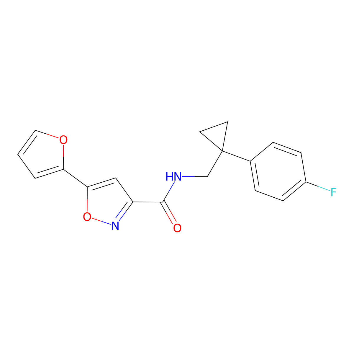 N-((1-(4-fluorophenyl)cyclopropyl)methyl)-5-(furan-2-yl)isoxazole-3-carboxamide molecular structure, CAS 1323629-86-2