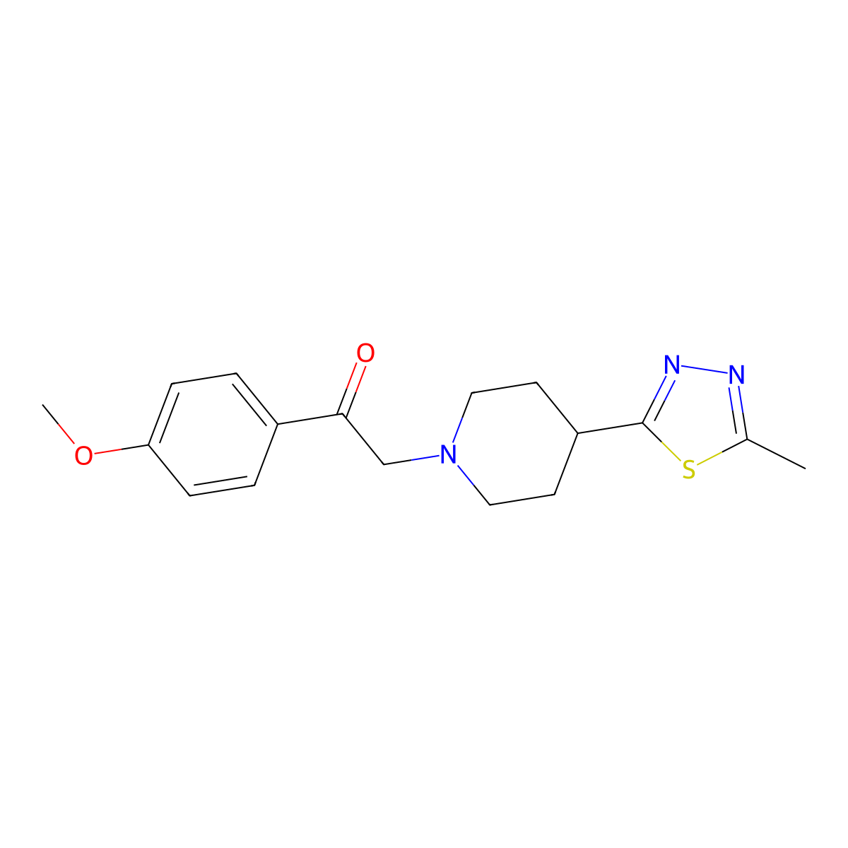 1-(4-Methoxyphenyl)-2-(4-(5-methyl-1,3,4-thiadiazol-2-yl)piperidin-1-yl)ethanone molecular structure, CAS 1323636-08-3