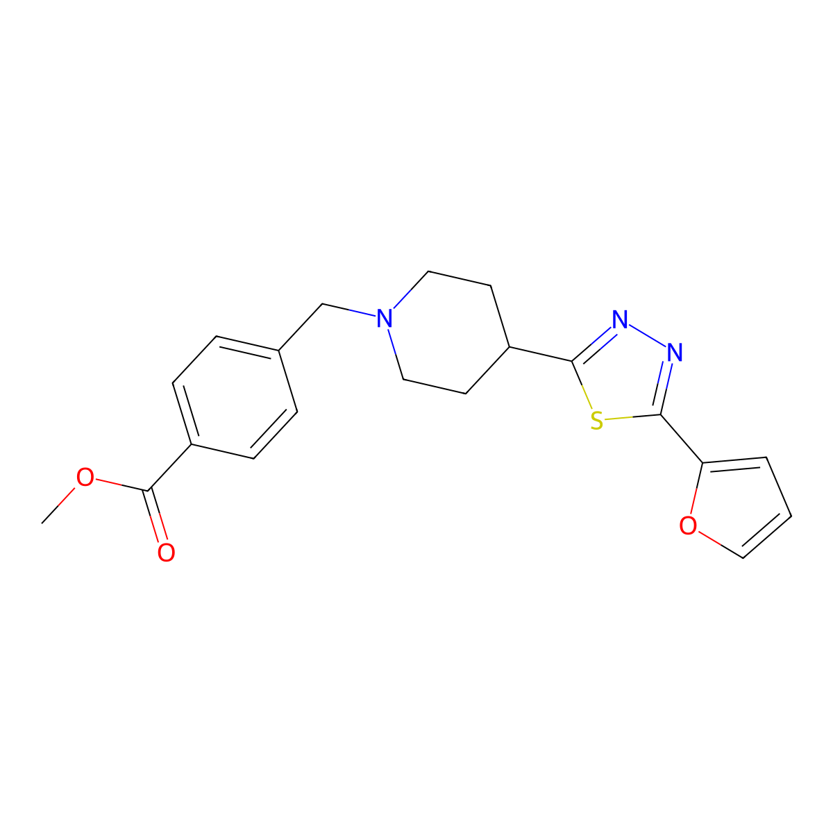 Methyl 4-({4-[5-(furan-2-yl)-1,3,4-thiadiazol-2-yl]piperidin-1-yl}methyl)benzoate molecular structure, CAS 1323636-16-3