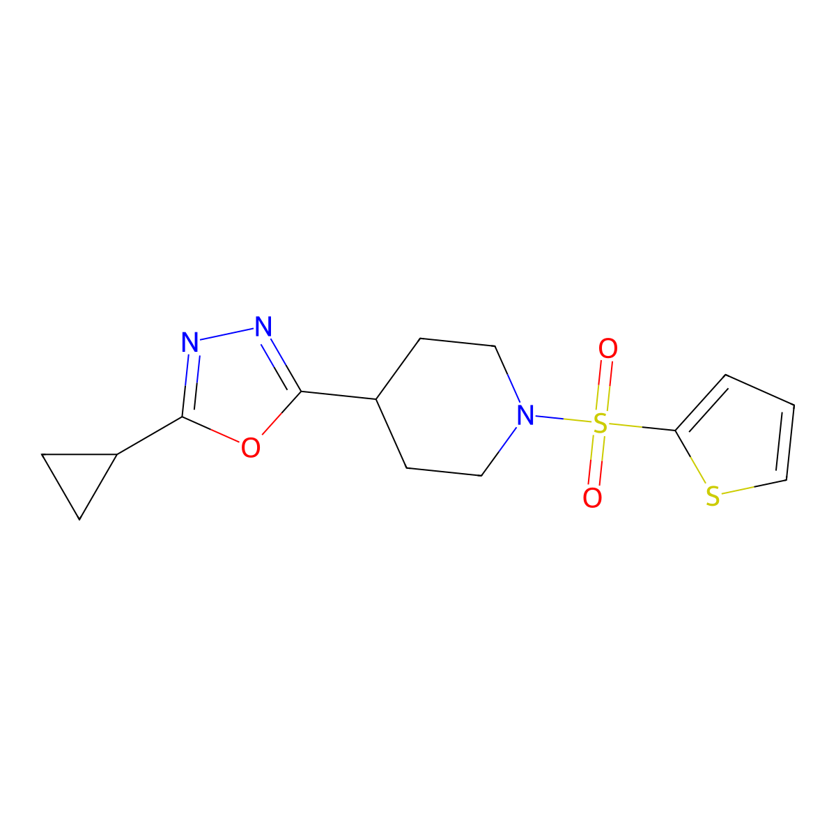 2-Cyclopropyl-5-(1-(thiophen-2-ylsulfonyl)piperidin-4-yl)-1,3,4-oxadiazole molecular structure, CAS 1323640-75-0