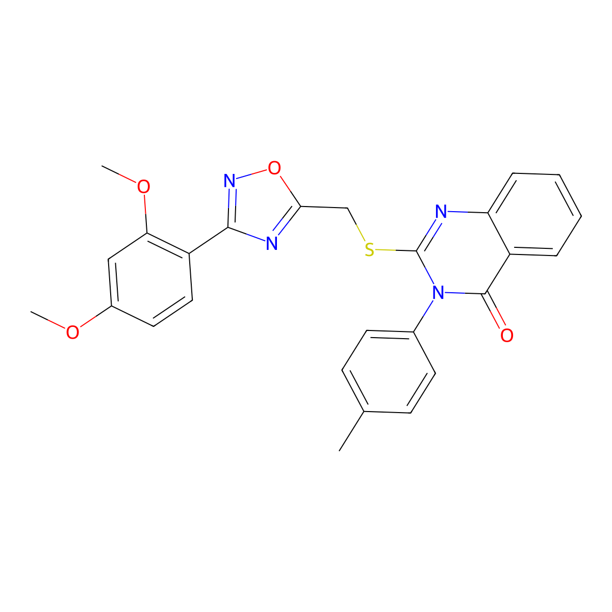 2-(((3-(2,4-dimethoxyphenyl)-1,2,4-oxadiazol-5-yl)methyl)thio)-3-(p-tolyl)quinazolin-4(3H)-one molecular structure, CAS 1323650-37-8