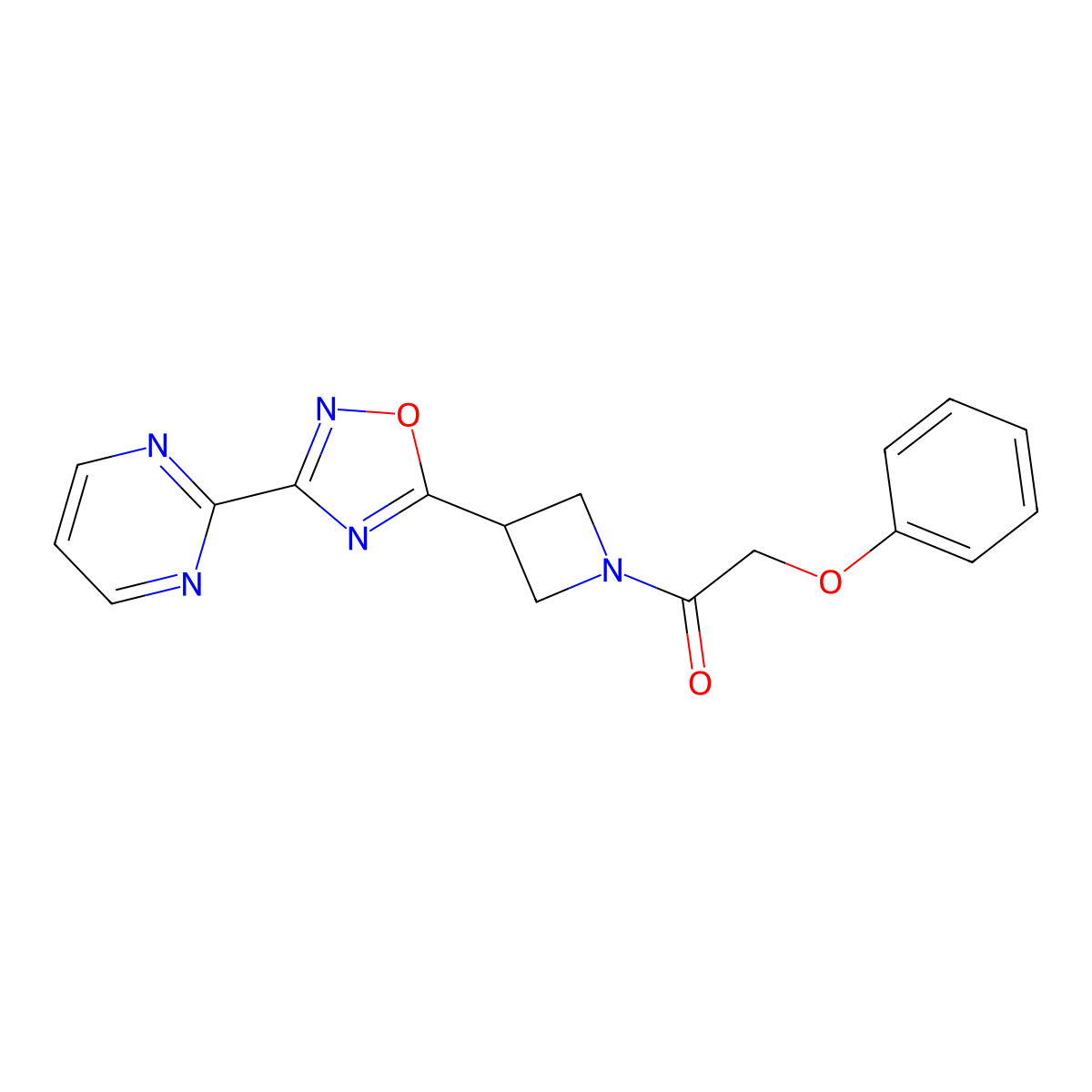 2-Phenoxy-1-(3-(3-(pyrimidin-2-yl)-1,2,4-oxadiazol-5-yl)azetidin-1-yl)ethanone molecular structure, CAS 1323658-01-0