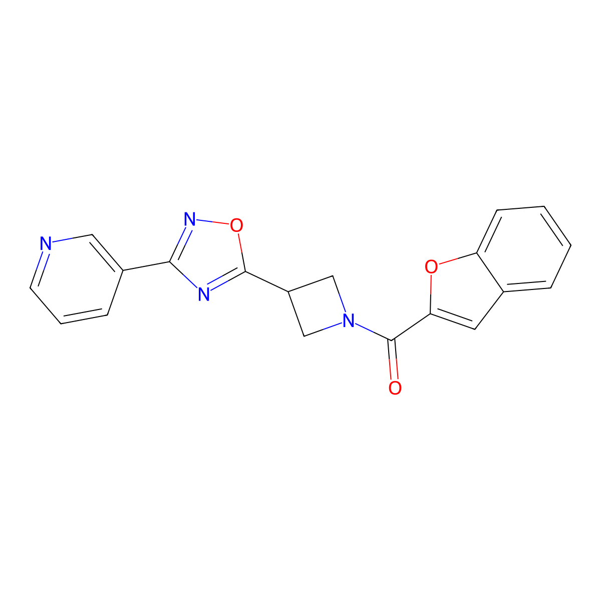 Benzofuran-2-yl(3-(3-(pyridin-3-yl)-1,2,4-oxadiazol-5-yl)azetidin-1-yl)methanone molecular structure, CAS 1323658-34-9