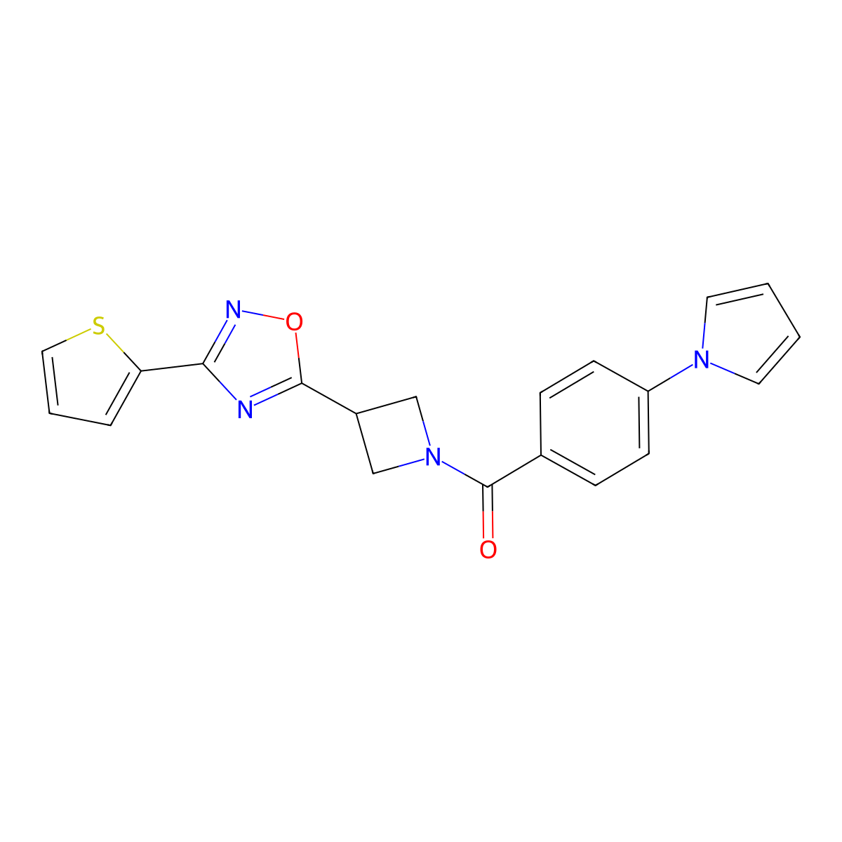 (4-(1H-pyrrol-1-yl)phenyl)(3-(3-(thiophen-2-yl)-1,2,4-oxadiazol-5-yl)azetidin-1-yl)methanone molecular structure, CAS 1323658-55-4