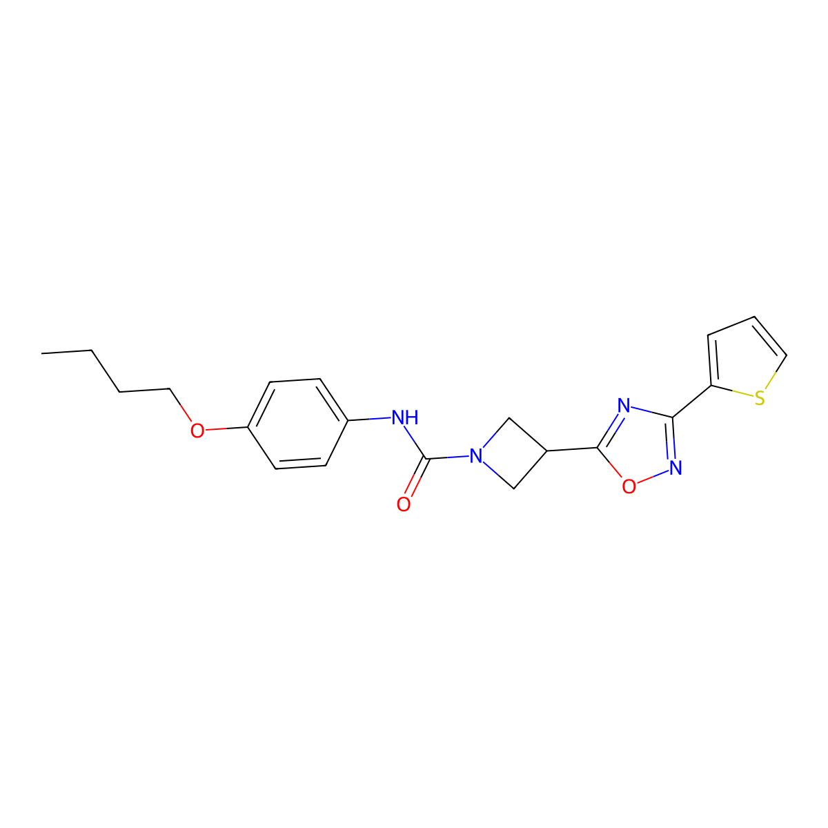 N-(4-butoxyphenyl)-3-(3-(thiophen-2-yl)-1,2,4-oxadiazol-5-yl)azetidine-1-carboxamide molecular structure, CAS 1323658-81-6