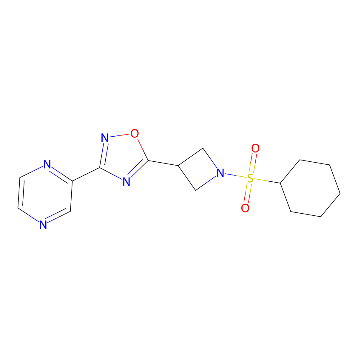 5-(1-(Cyclohexylsulfonyl)azetidin-3-yl)-3-(pyrazin-2-yl)-1,2,4-oxadiazole molecular structure, CAS 1323658-85-0