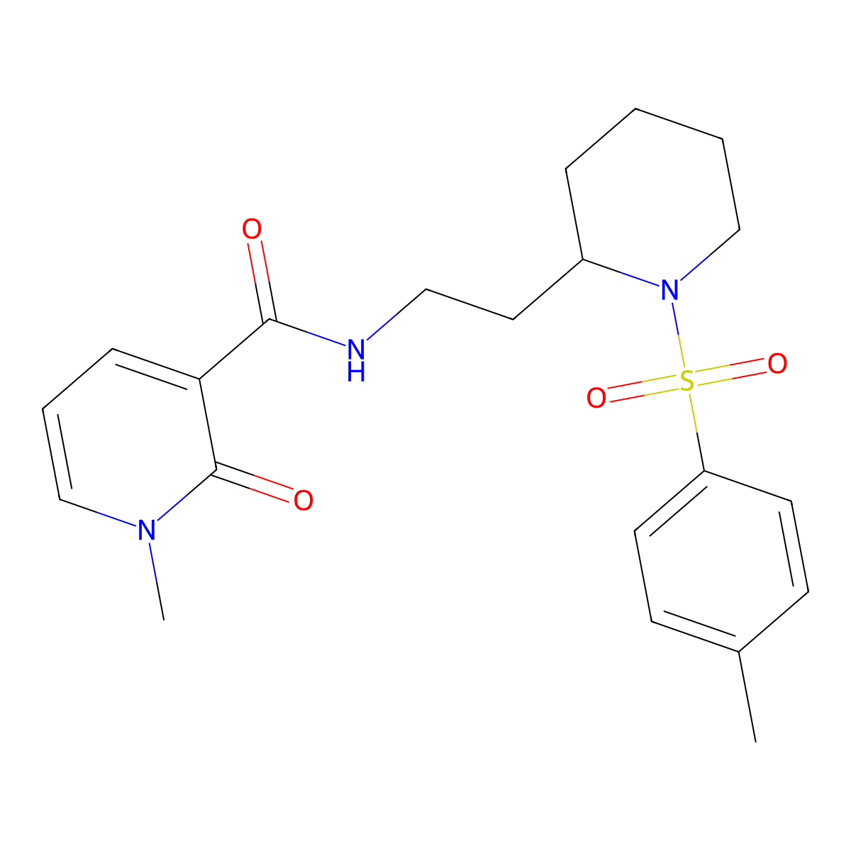 1-methyl-2-oxo-N-(2-(1-tosylpiperidin-2-yl)ethyl)-1,2-dihydropyridine-3-carboxamide molecular structure, CAS 1323659-19-3