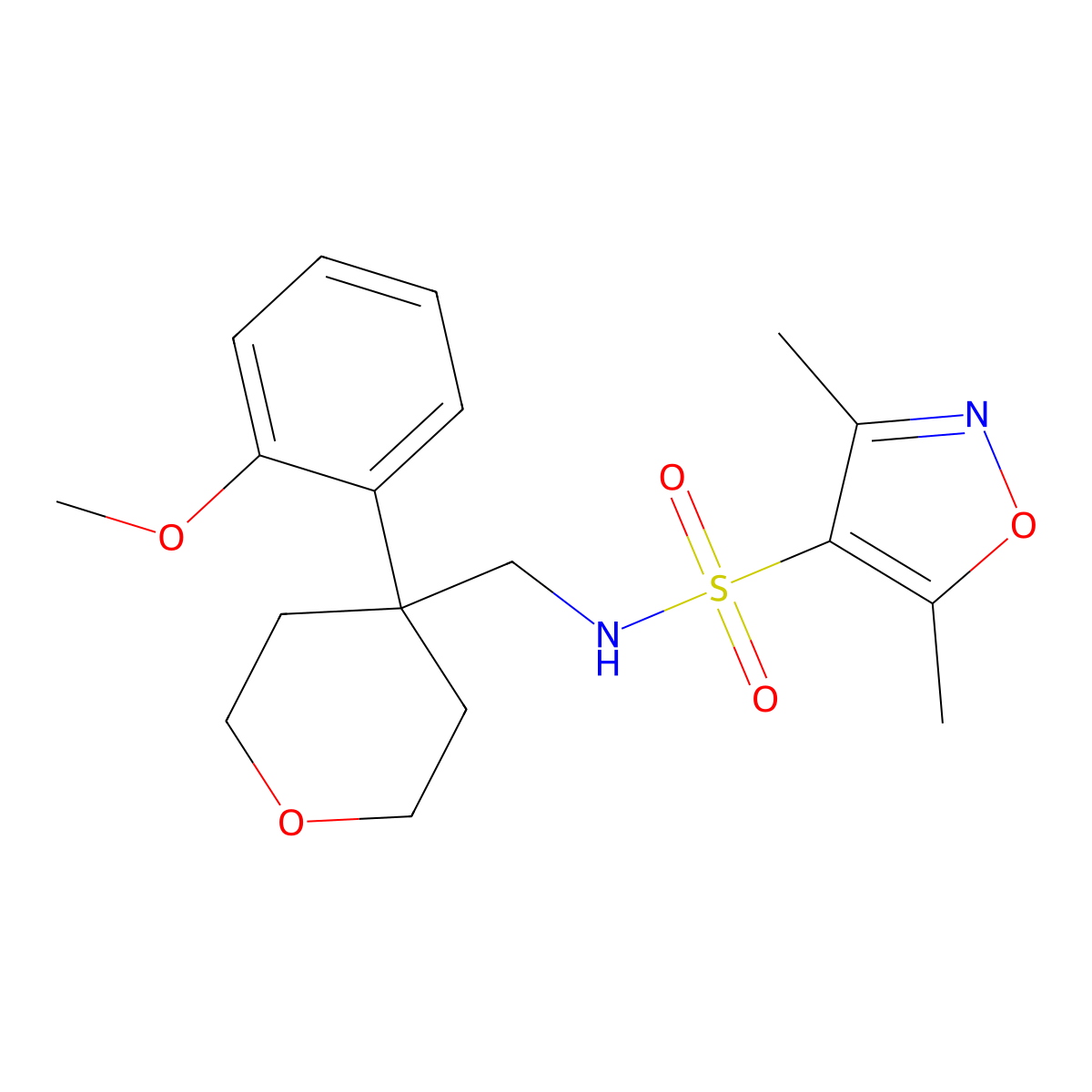 N-((4-(2-methoxyphenyl)tetrahydro-2H-pyran-4-yl)methyl)-3,5-dimethylisoxazole-4-sulfonamide molecular structure, CAS 1323663-84-8