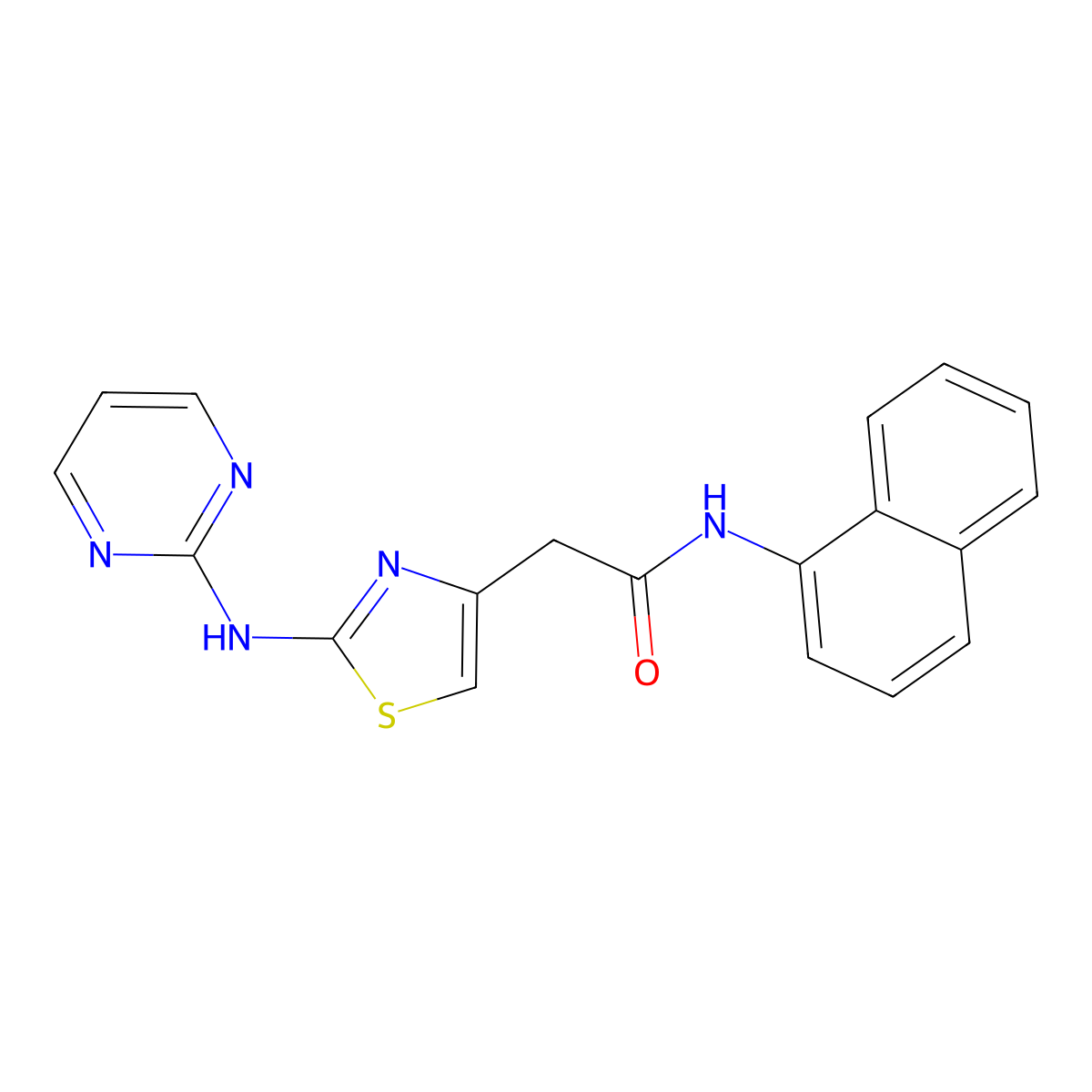 N-(naphthalen-1-yl)-2-(2-(pyrimidin-2-ylamino)thiazol-4-yl)acetamide molecular structure, CAS 1323669-21-1