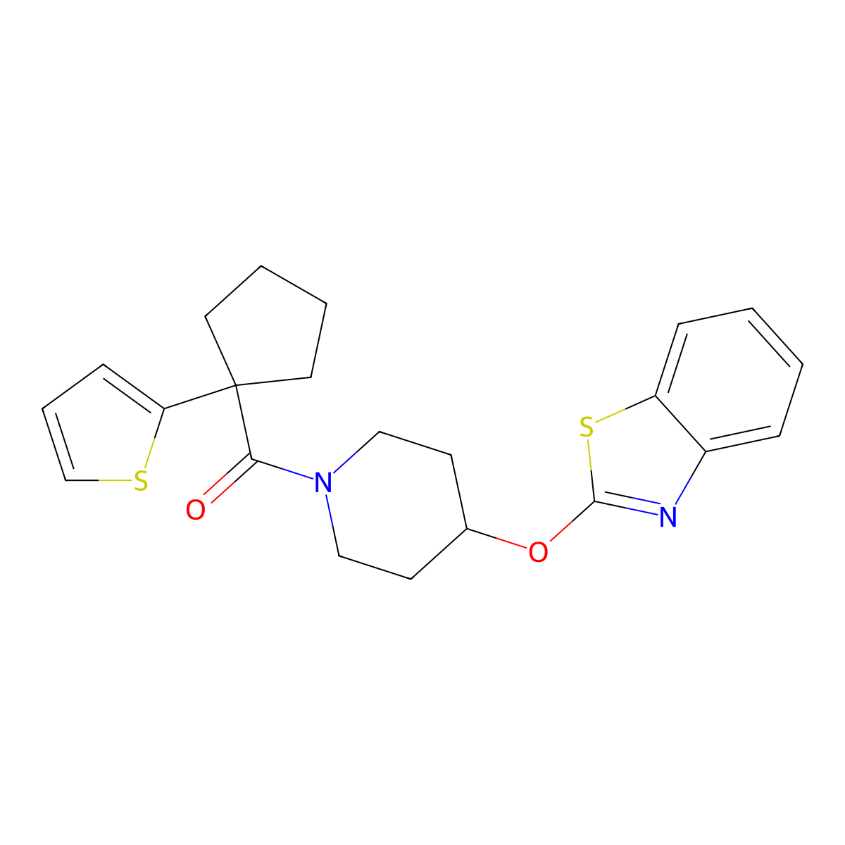 (4-(Benzo[d]thiazol-2-yloxy)piperidin-1-yl)(1-(thiophen-2-yl)cyclopentyl)methanone molecular structure, CAS 1323673-44-4