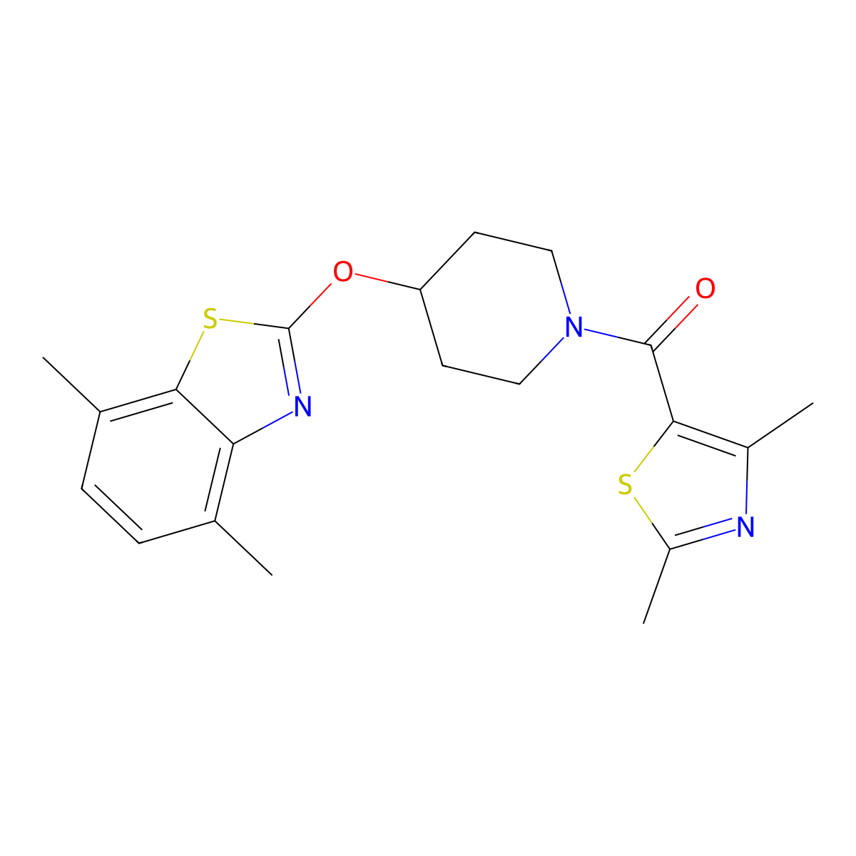 (4-((4,7-Dimethylbenzo[d]thiazol-2-yl)oxy)piperidin-1-yl)(2,4-dimethylthiazol-5-yl)methanone molecular structure, CAS 1323680-55-2