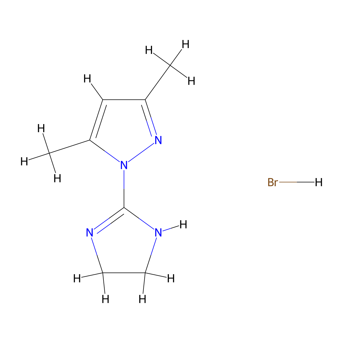 1-(4,5-dihydro-1H-imidazol-2-yl)-3,5-dimethyl-1H-pyrazole hydrobromide molecular structure, CAS 132369-02-9