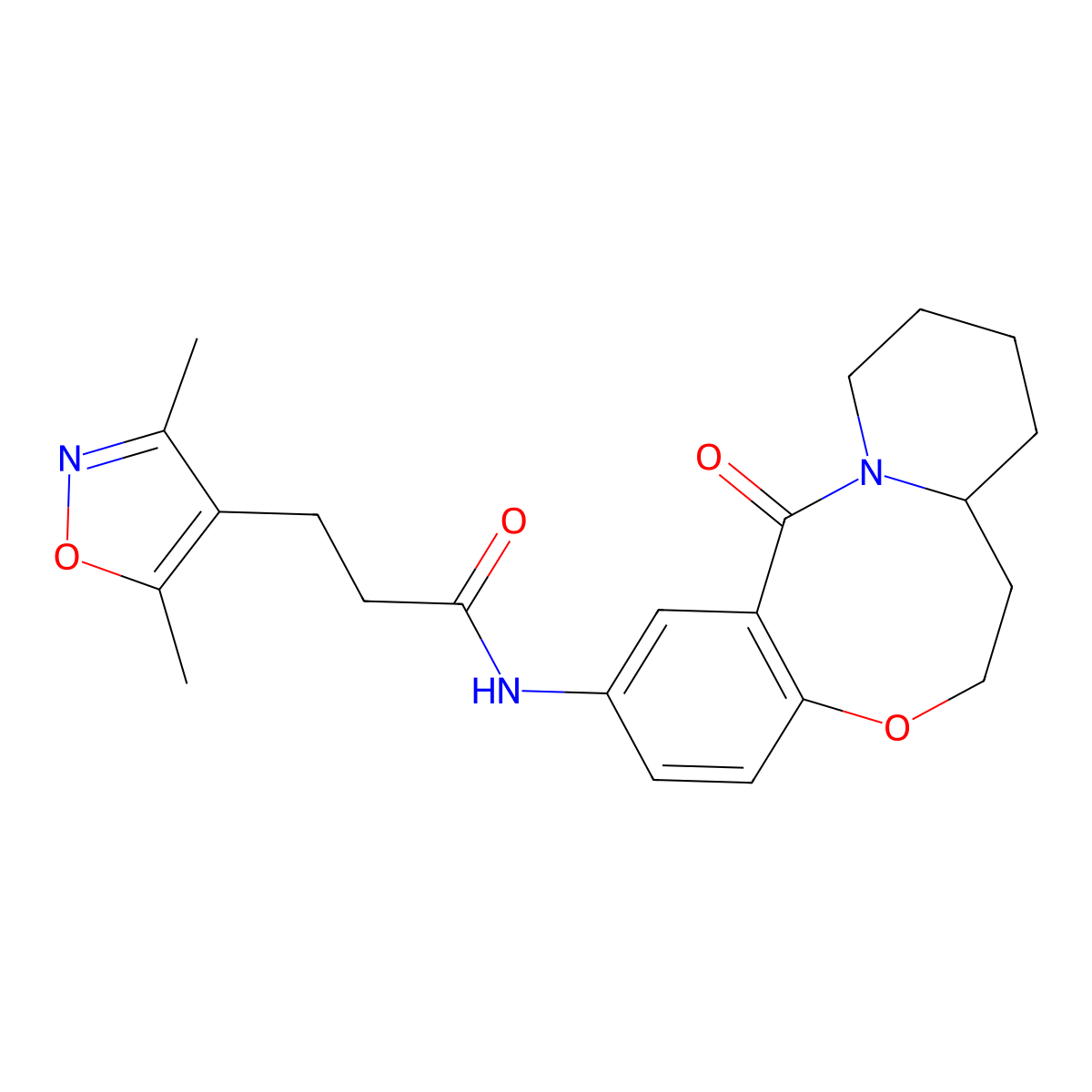 3-(3,5-dimethyl-1,2-oxazol-4-yl)-N-{2-oxo-9-oxa-1-azatricyclo[10.4.0.0^{3,8}]hexadeca-3,5,7-trien-5-yl}propanamide molecular structure, CAS 1323695-74-4