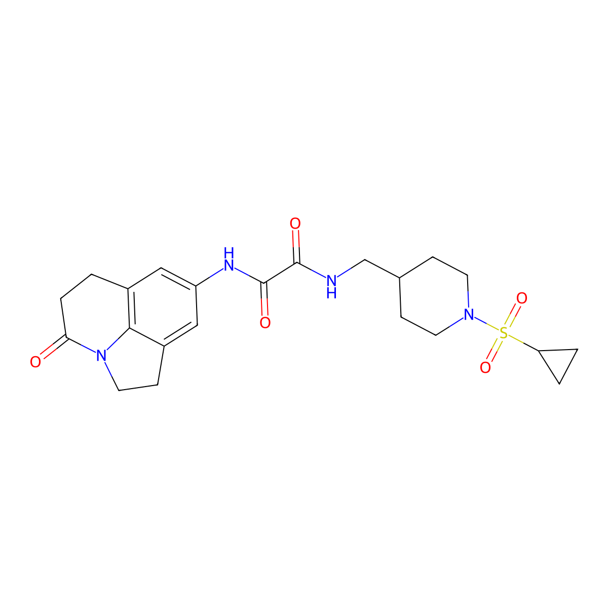 N'-{[1-(cyclopropanesulfonyl)piperidin-4-yl]methyl}-N-{11-oxo-1-azatricyclo[6.3.1.0^{4,12}]dodeca-4,6,8(12)-trien-6-yl}ethanediamide molecular structure, CAS 1323696-02-1