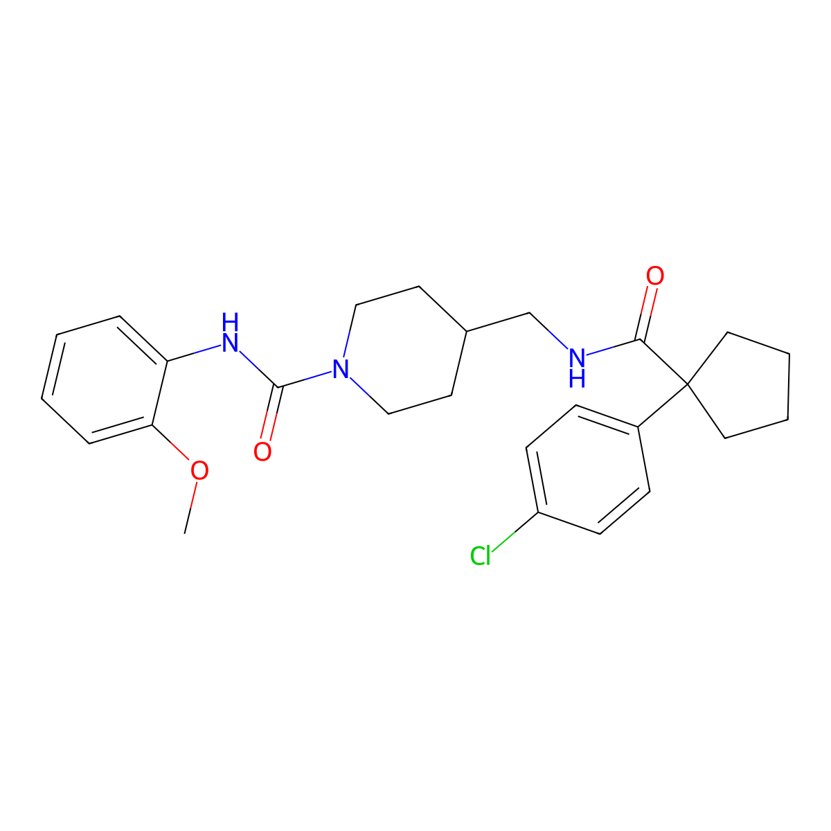 4-((1-(4-chlorophenyl)cyclopentanecarboxamido)methyl)-N-(2-methoxyphenyl)piperidine-1-carboxamide molecular structure, CAS 1323696-07-6