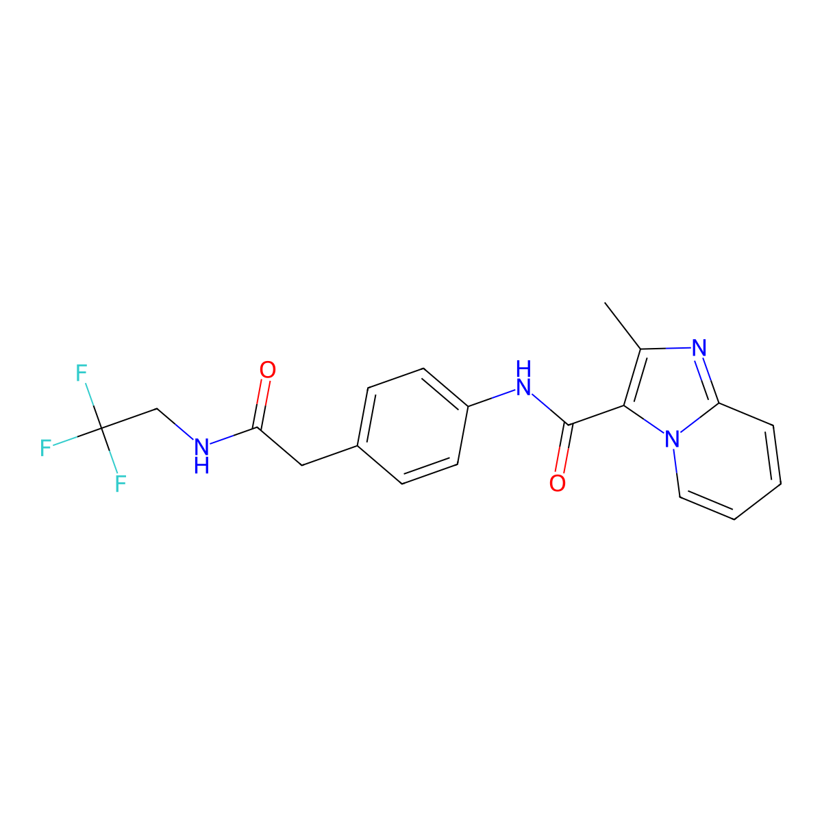 2-methyl-N-(4-(2-oxo-2-((2,2,2-trifluoroethyl)amino)ethyl)phenyl)imidazo[1,2-a]pyridine-3-carboxamide molecular structure, CAS 1323696-29-2