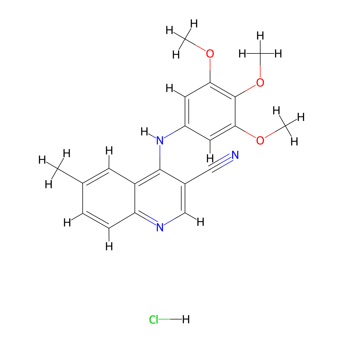 6-Methyl-4-((3,4,5-trimethoxyphenyl)amino)quinoline-3-carbonitrile hydrochloride molecular structure, CAS 1323697-88-6