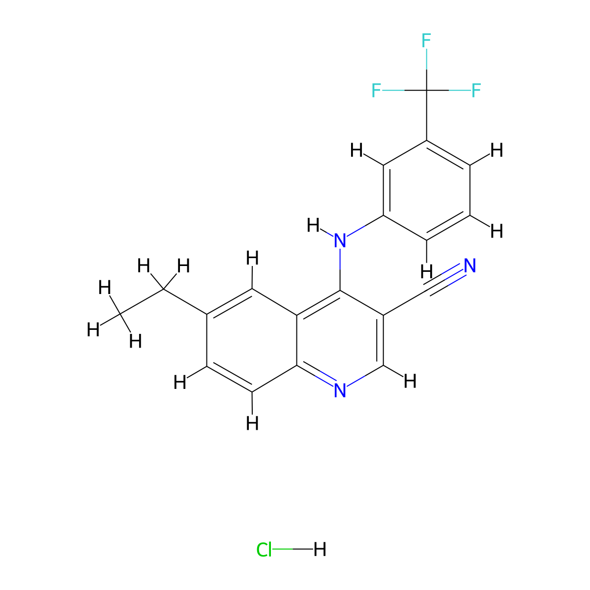 6-Ethyl-4-{[3-(trifluoromethyl)phenyl]amino}quinoline-3-carbonitrile hydrochloride molecular structure, CAS 1323697-89-7