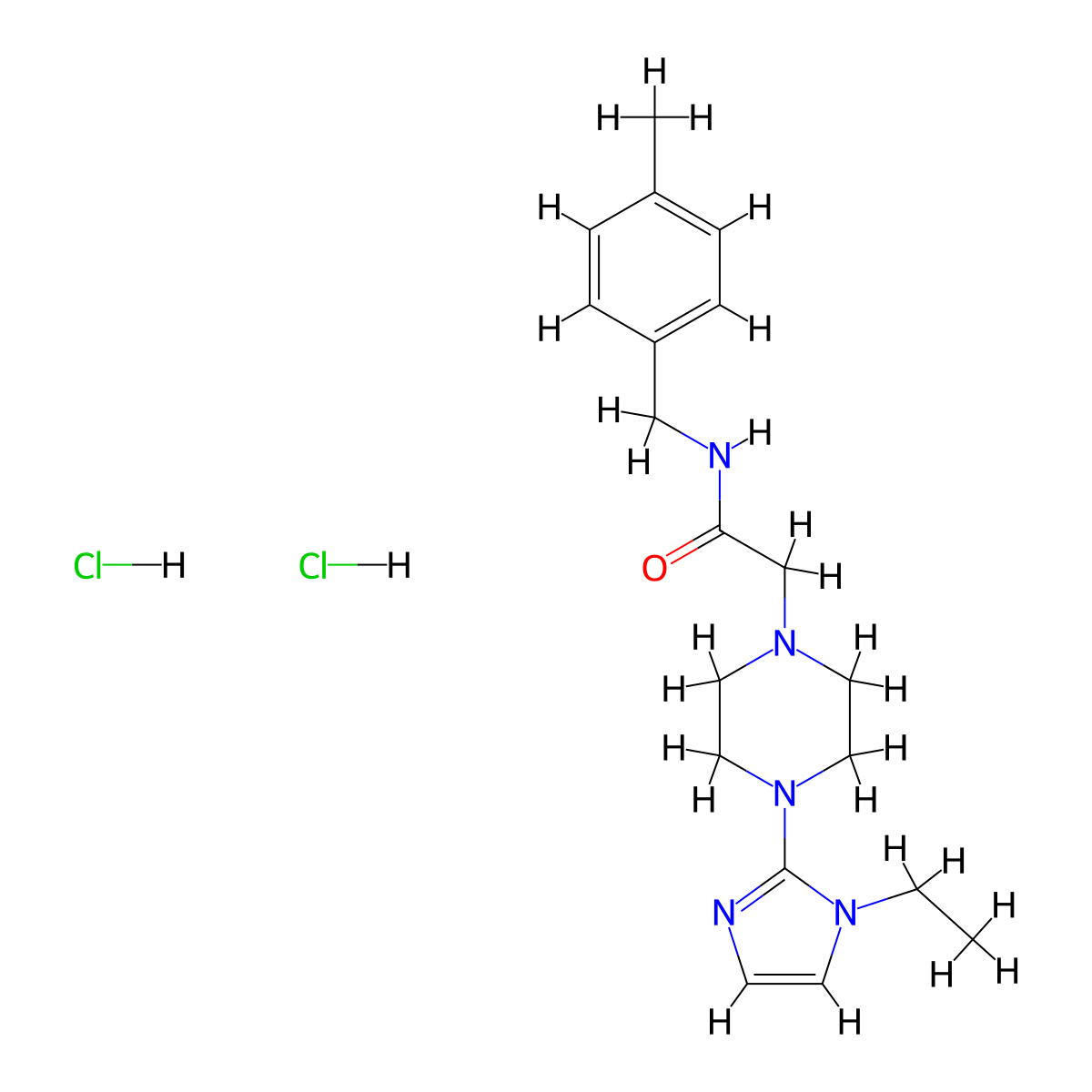 2-(4-(1-ethyl-1H-imidazol-2-yl)piperazin-1-yl)-N-(4-methylbenzyl)acetamide dihydrochloride molecular structure, CAS 1323697-90-0