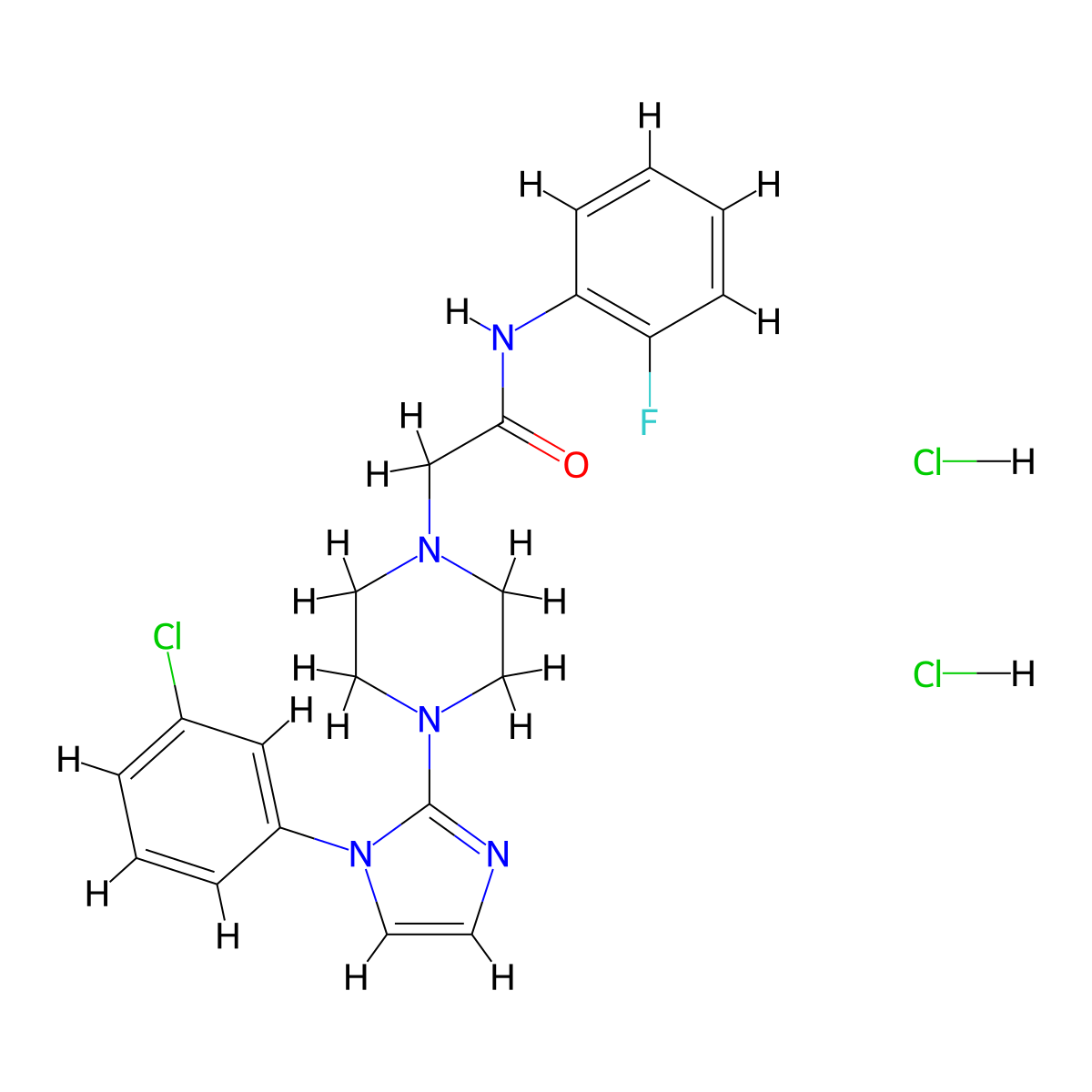 2-(4-(1-(3-chlorophenyl)-1H-imidazol-2-yl)piperazin-1-yl)-N-(2-fluorophenyl)acetamide dihydrochloride molecular structure, CAS 1323697-92-2