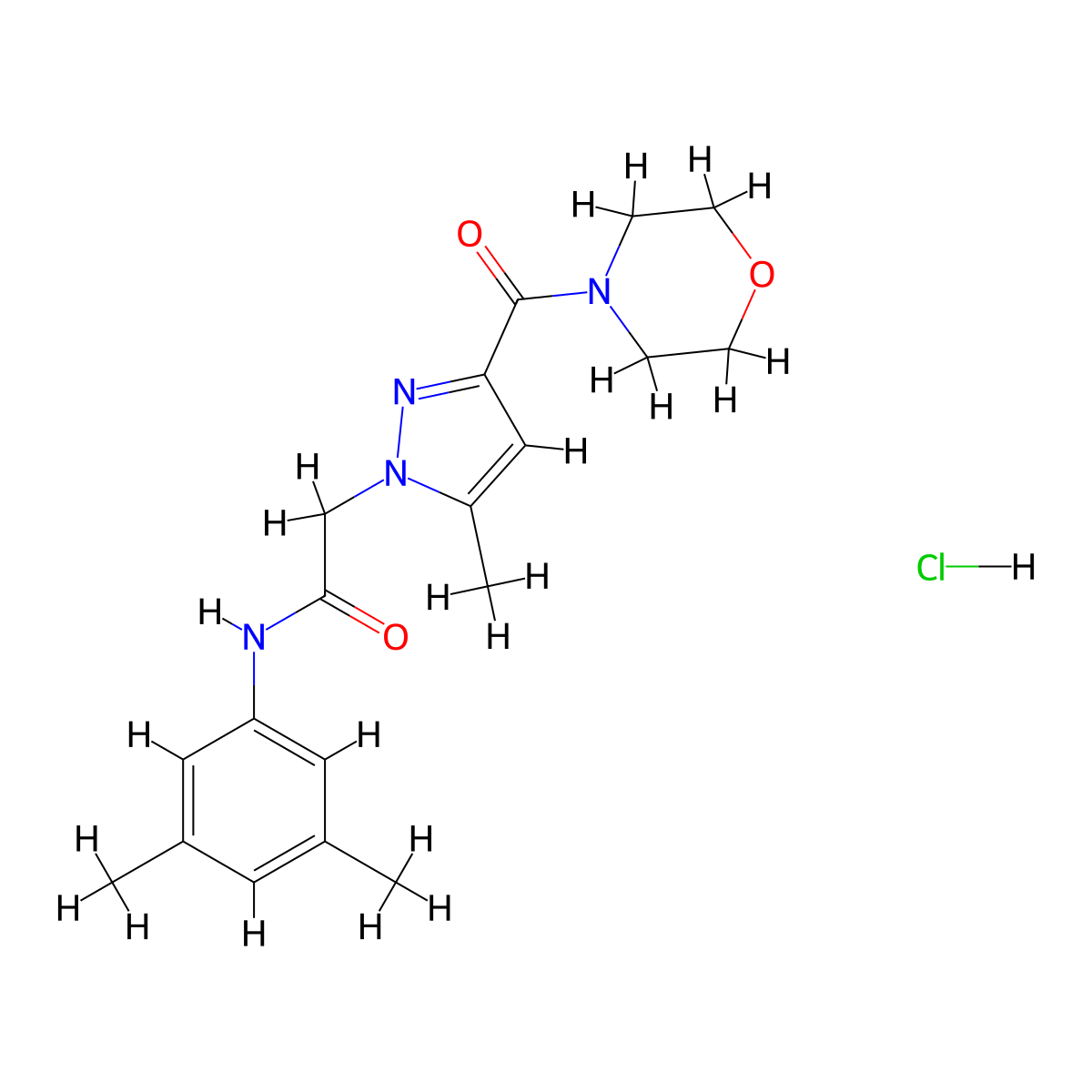 N-(3,5-dimethylphenyl)-2-(5-methyl-3-(morpholine-4-carbonyl)-1H-pyrazol-1-yl)acetamide hydrochloride molecular structure, CAS 1323697-93-3