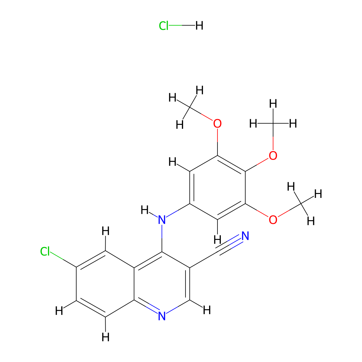 6-Chloro-4-((3,4,5-trimethoxyphenyl)amino)quinoline-3-carbonitrile hydrochloride molecular structure, CAS 1323697-97-7