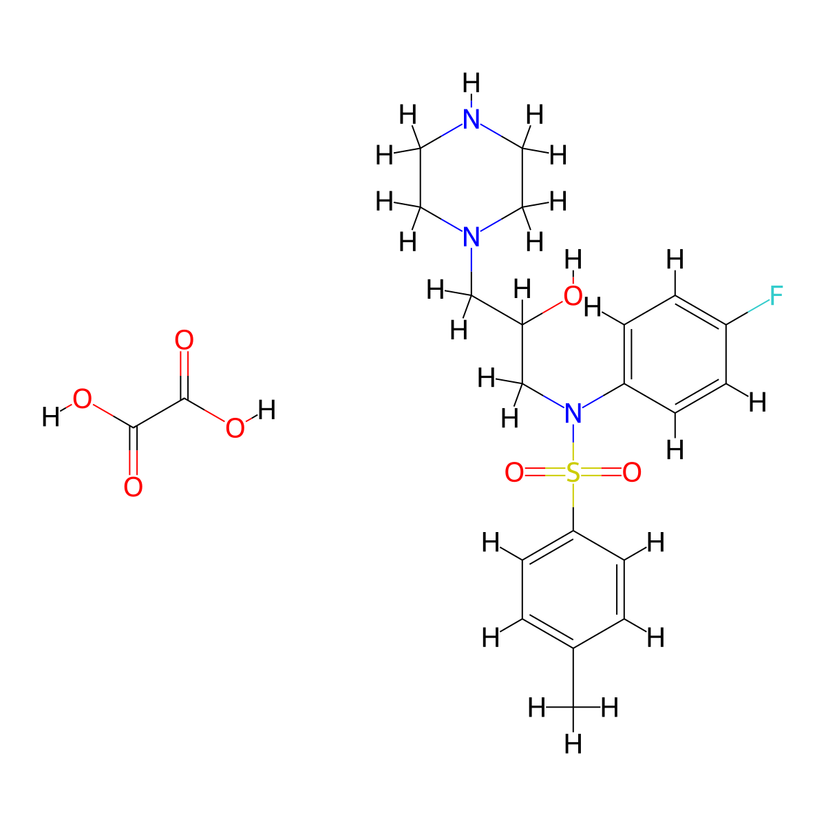 N-(4-fluorophenyl)-N-(2-hydroxy-3-(piperazin-1-yl)propyl)-4-methylbenzenesulfonamide oxalate molecular structure, CAS 1323699-62-2
