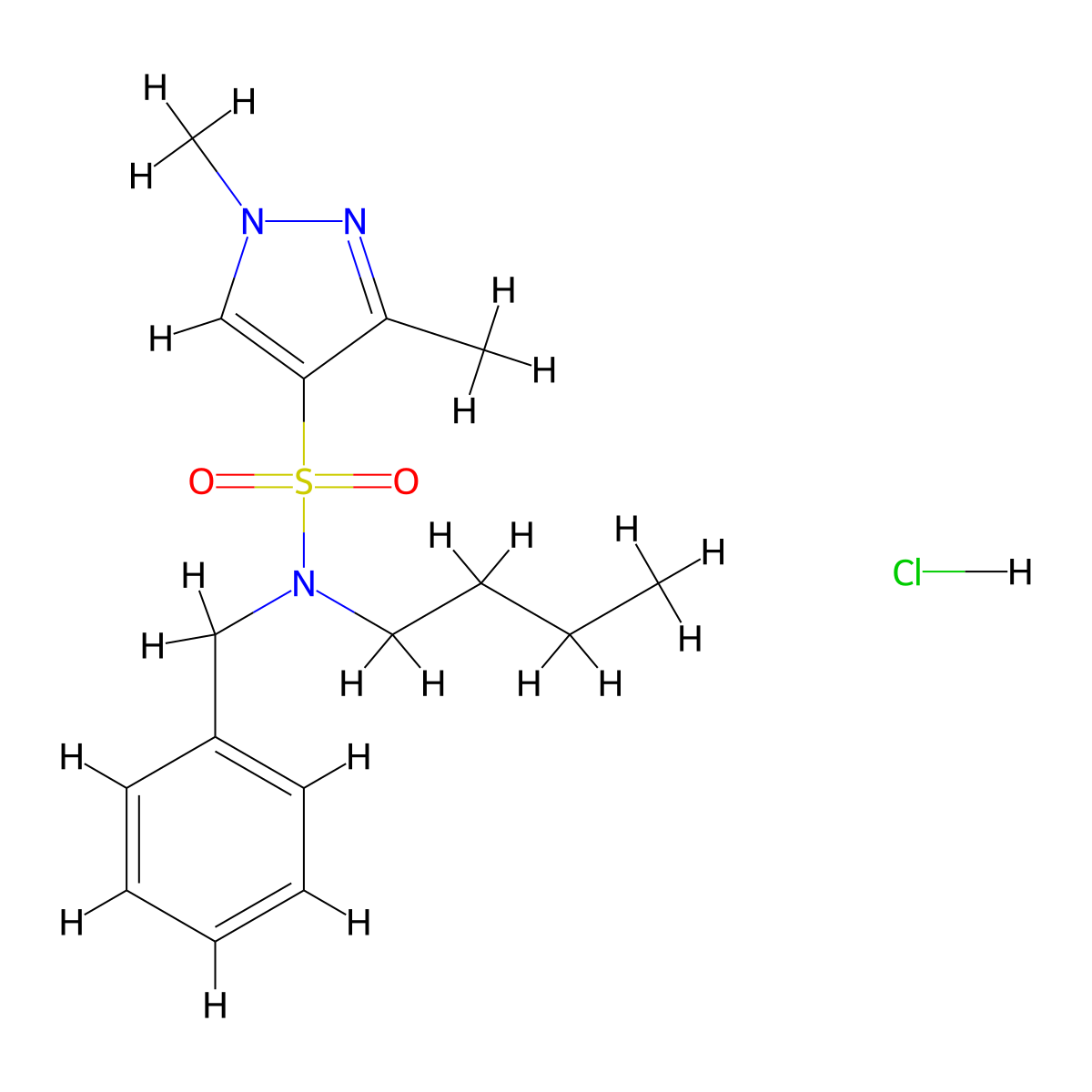 N-benzyl-N-butyl-1,3-dimethyl-1H-pyrazole-4-sulfonamide hydrochloride molecular structure, CAS 1323703-44-1