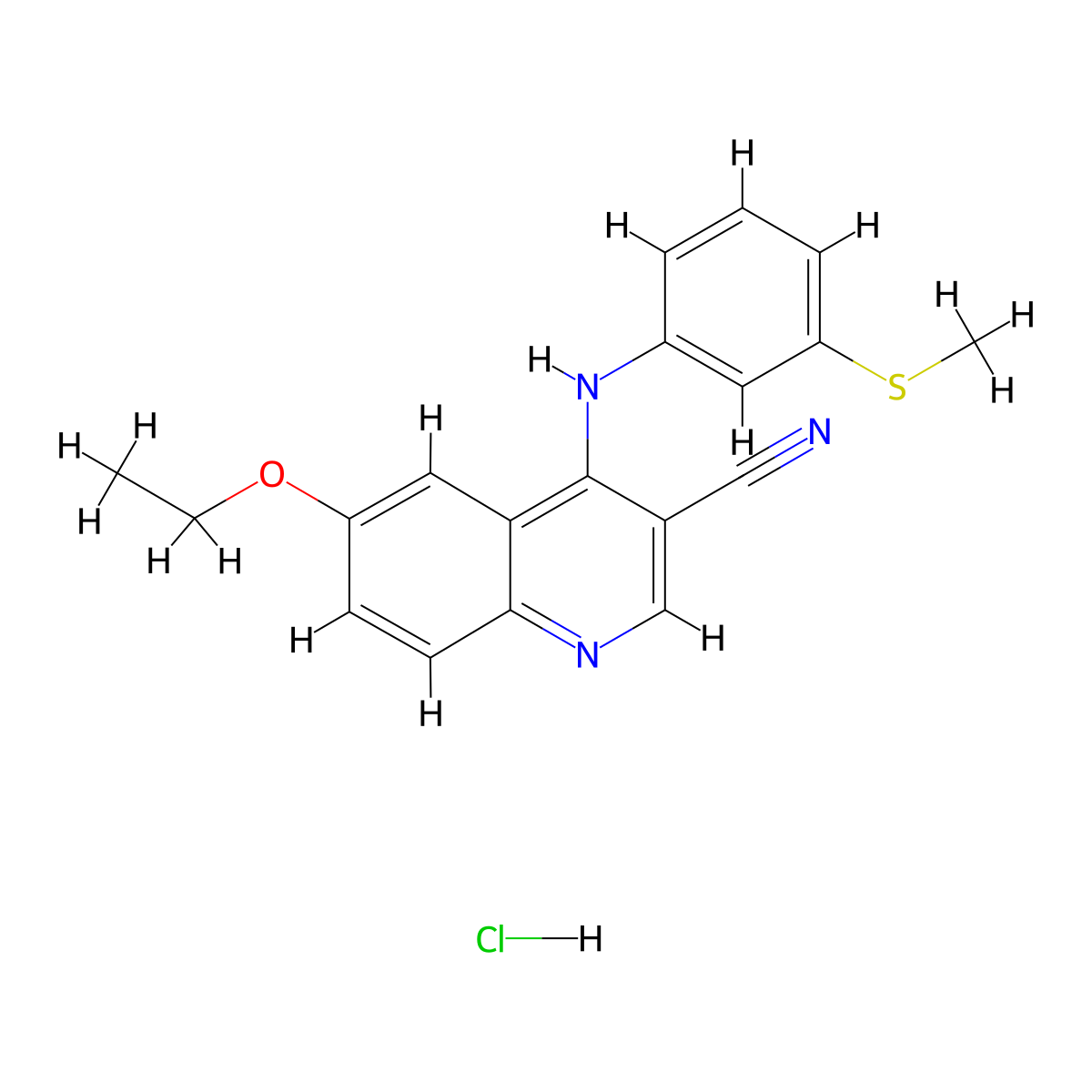 6-Ethoxy-4-((3-(methylthio)phenyl)amino)quinoline-3-carbonitrile hydrochloride molecular structure, CAS 1323703-48-5