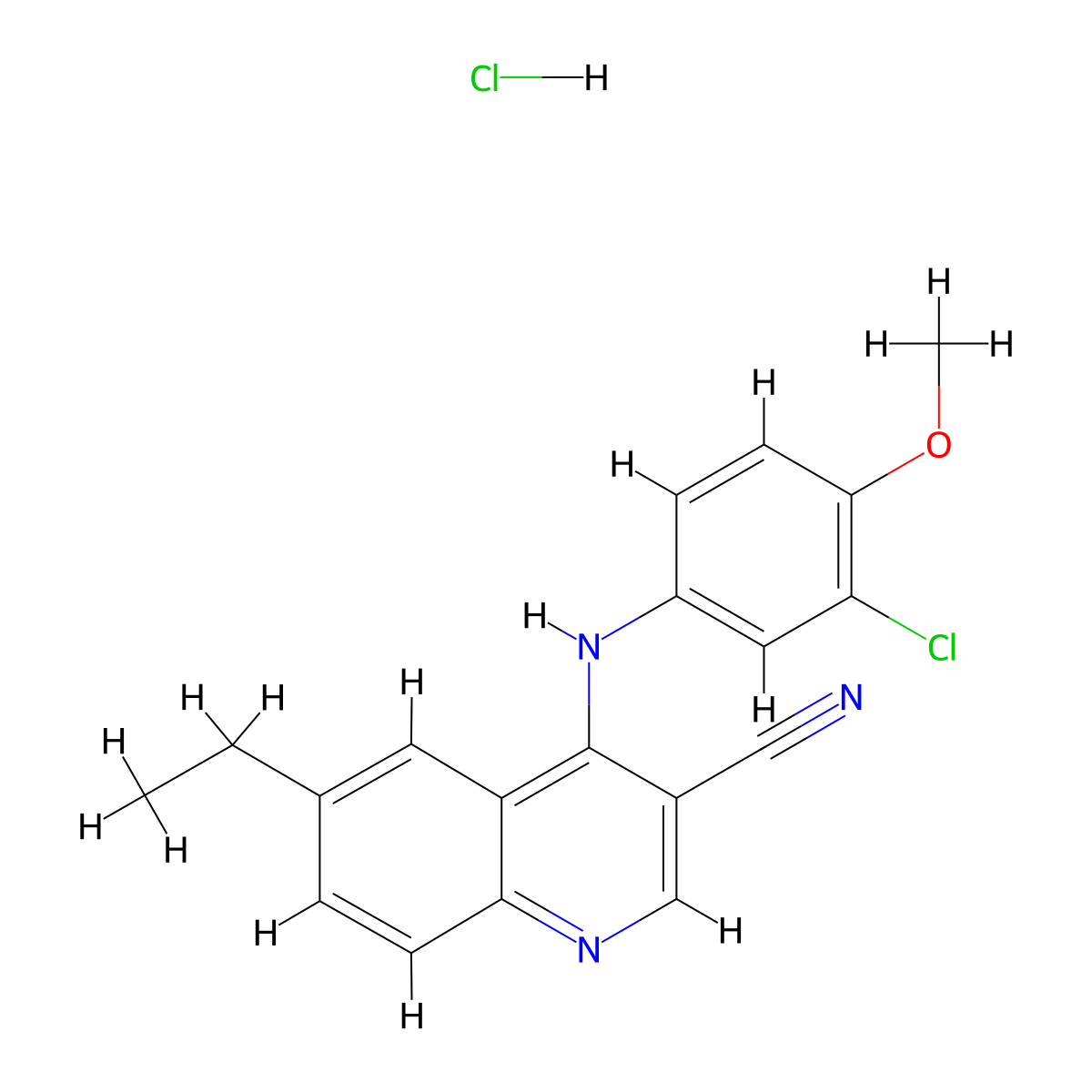 4-((3-Chloro-4-methoxyphenyl)amino)-6-ethylquinoline-3-carbonitrile hydrochloride molecular structure, CAS 1323703-50-9