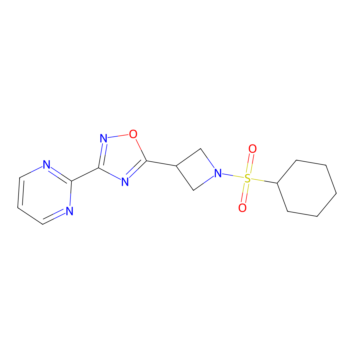 5-(1-(Cyclohexylsulfonyl)azetidin-3-yl)-3-(pyrimidin-2-yl)-1,2,4-oxadiazole molecular structure, CAS 1323706-26-8