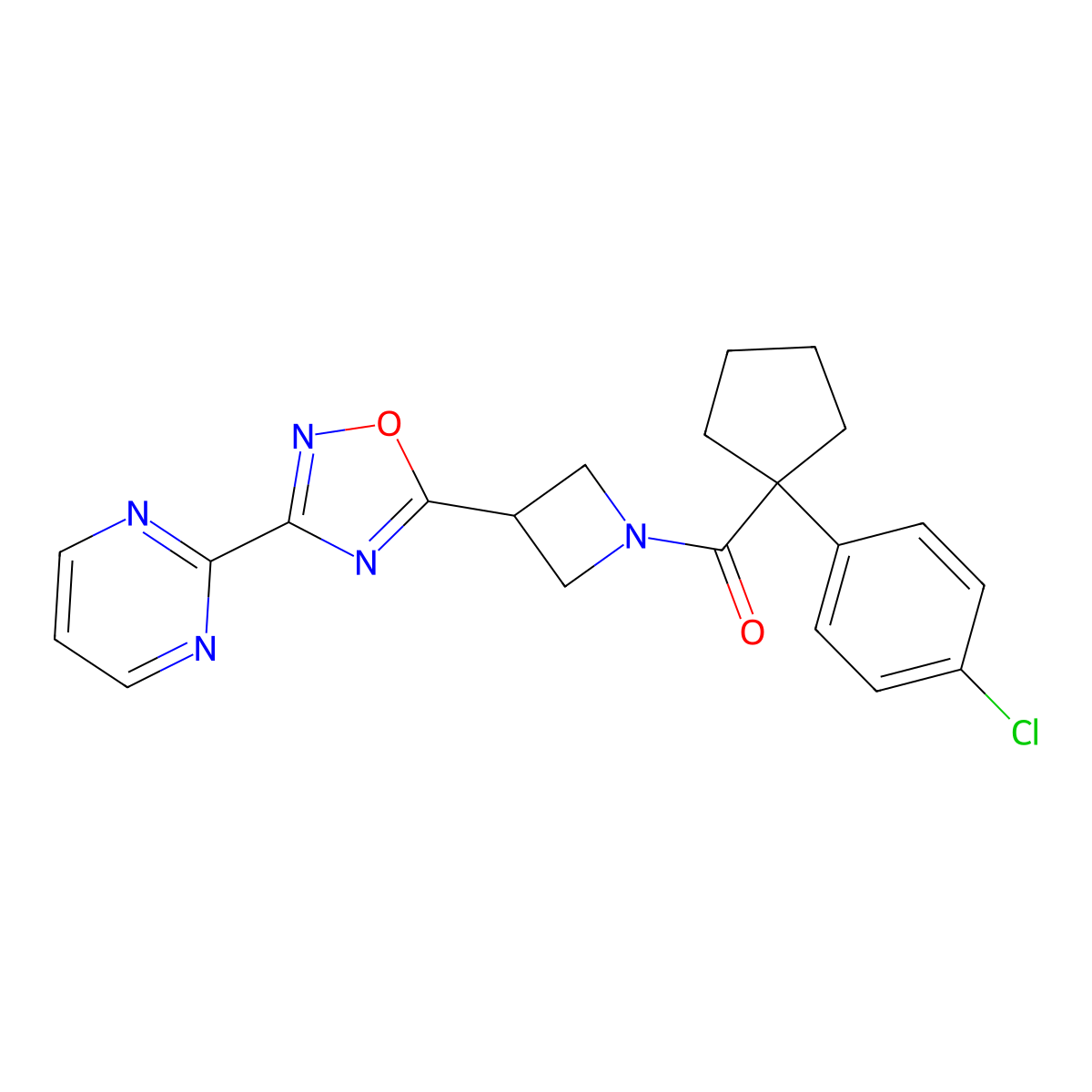 (1-(4-Chlorophenyl)cyclopentyl)(3-(3-(pyrimidin-2-yl)-1,2,4-oxadiazol-5-yl)azetidin-1-yl)methanone molecular structure, CAS 1323706-34-8