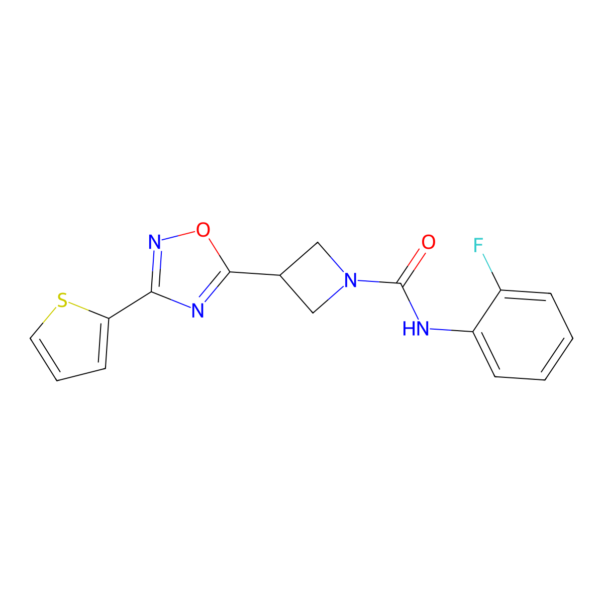 N-(2-fluorophenyl)-3-(3-(thiophen-2-yl)-1,2,4-oxadiazol-5-yl)azetidine-1-carboxamide molecular structure, CAS 1323707-14-7