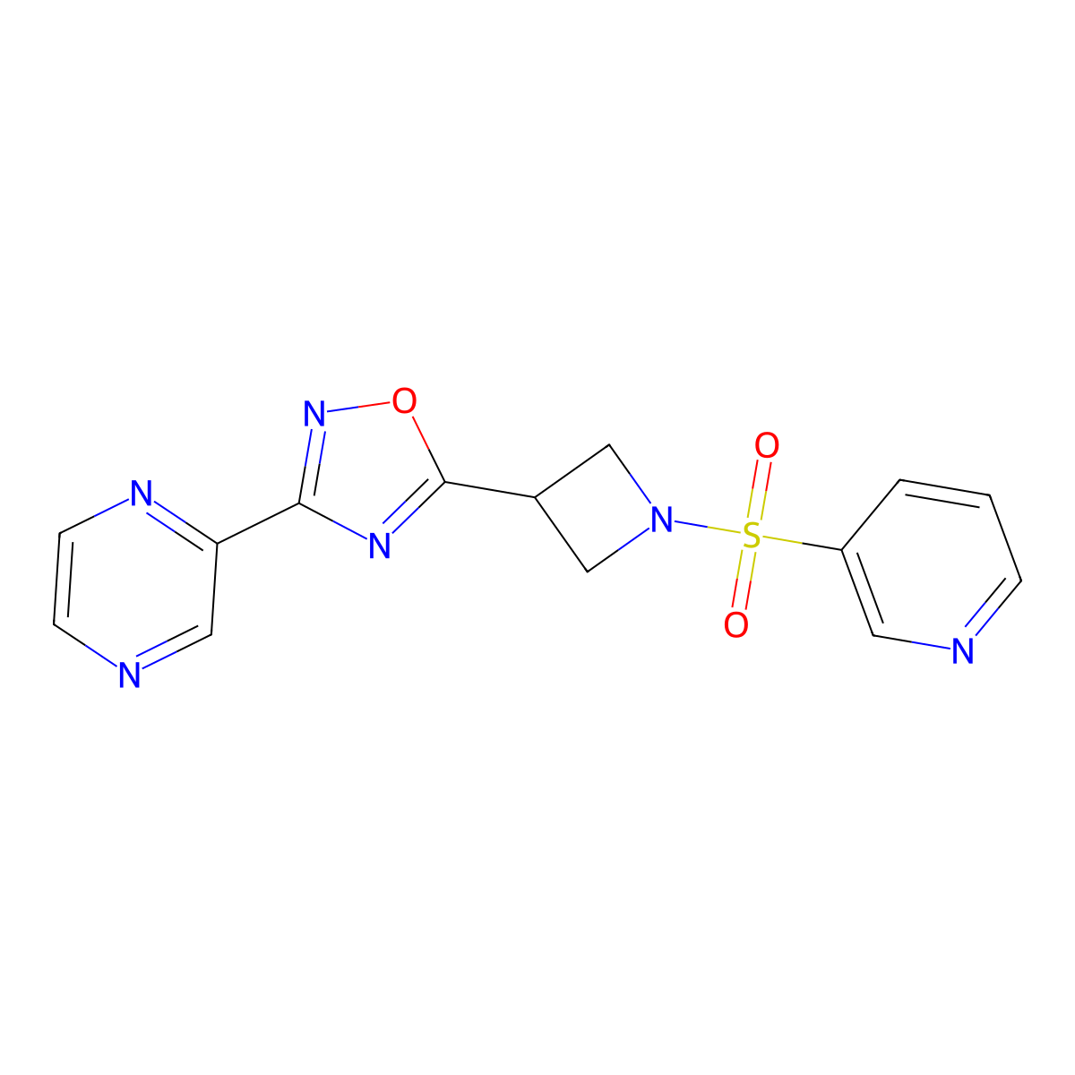 3-(Pyrazin-2-yl)-5-(1-(pyridin-3-ylsulfonyl)azetidin-3-yl)-1,2,4-oxadiazole molecular structure, CAS 1323707-17-0