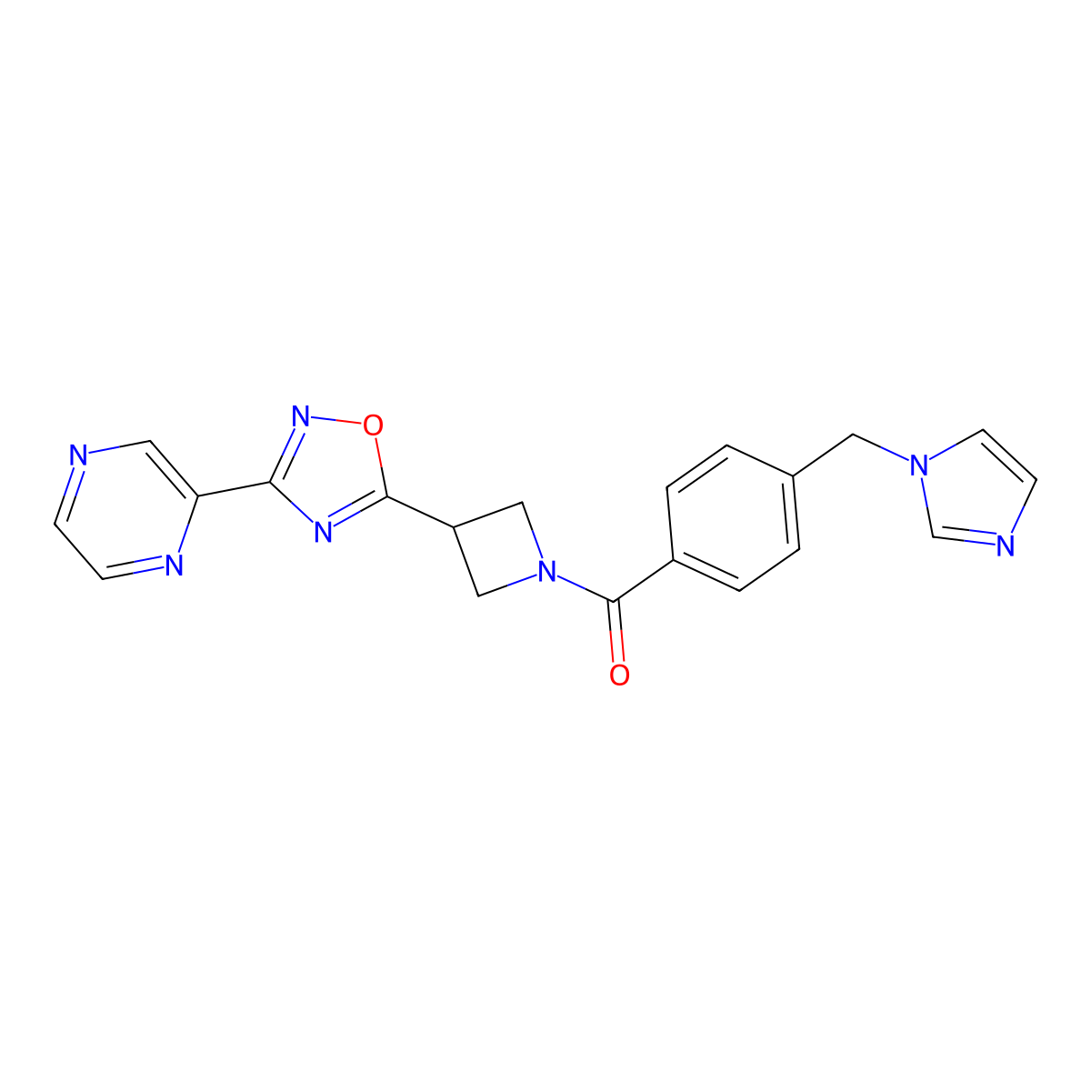 (4-((1H-imidazol-1-yl)methyl)phenyl)(3-(3-(pyrazin-2-yl)-1,2,4-oxadiazol-5-yl)azetidin-1-yl)methanone molecular structure, CAS 1323707-22-7