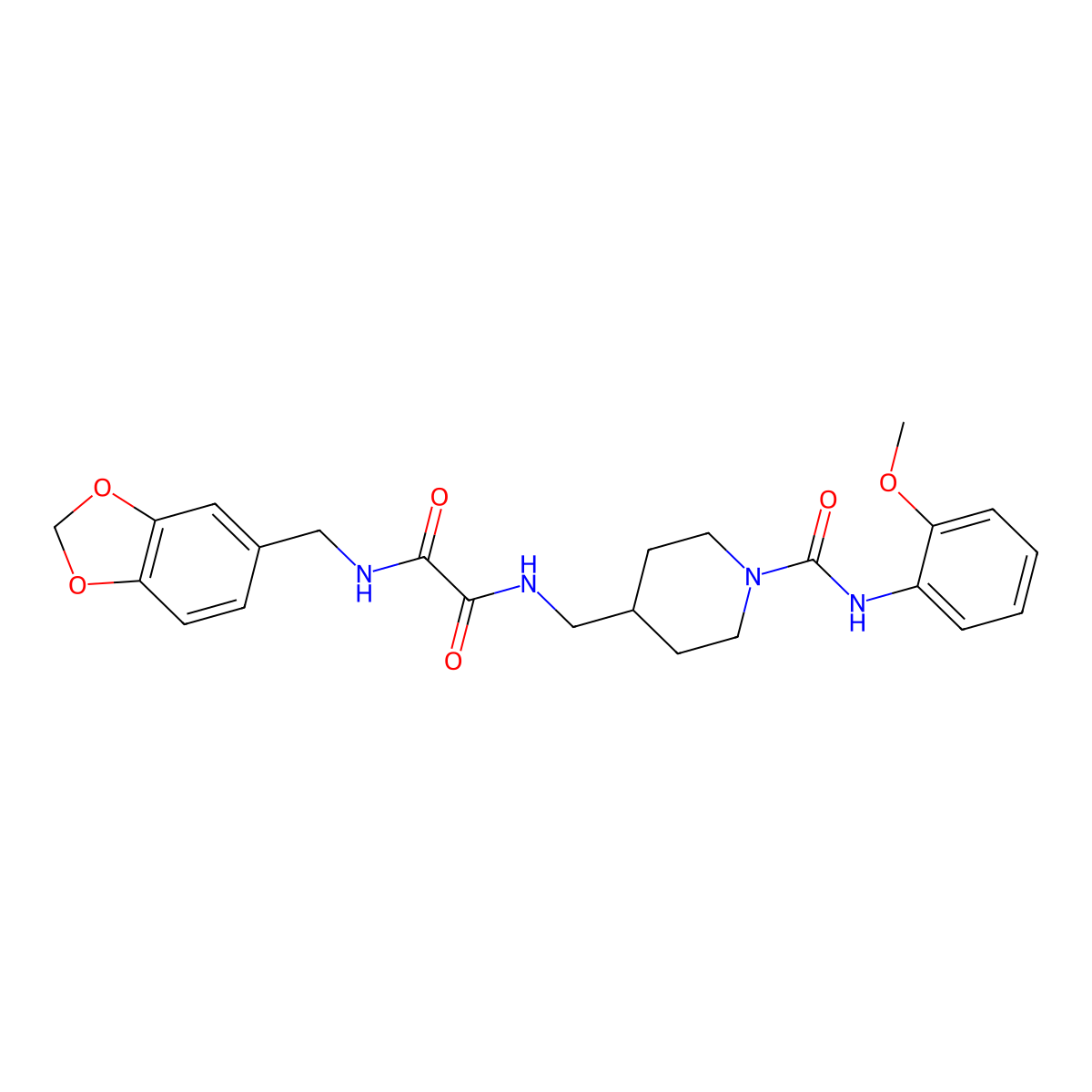 N1-(benzo[d][1,3]dioxol-5-ylmethyl)-N2-((1-((2-methoxyphenyl)carbamoyl)piperidin-4-yl)methyl)oxalamide molecular structure, CAS 1323710-28-6