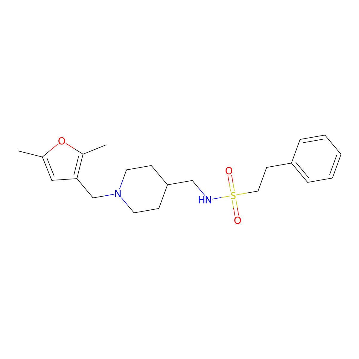 N-((1-((2,5-dimethylfuran-3-yl)methyl)piperidin-4-yl)methyl)-2-phenylethanesulfonamide molecular structure, CAS 1323710-31-1
