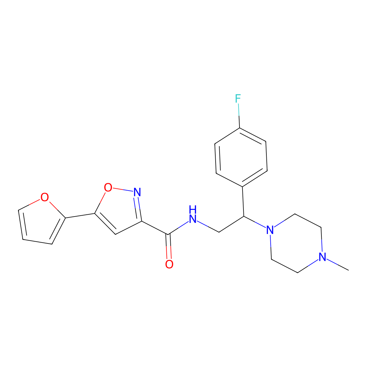 N-(2-(4-fluorophenyl)-2-(4-methylpiperazin-1-yl)ethyl)-5-(furan-2-yl)isoxazole-3-carboxamide molecular structure, CAS 1323713-32-1