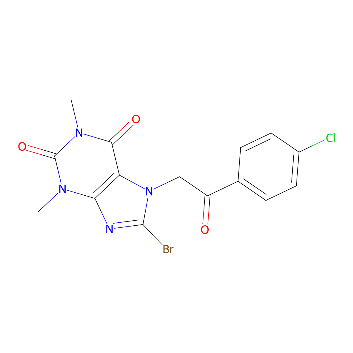 8-bromo-7-(2-(4-chlorophenyl)-2-oxoethyl)-1,3-dimethyl-1H-purine-2,6(3H,7H)-dione molecular structure, CAS 132373-42-3