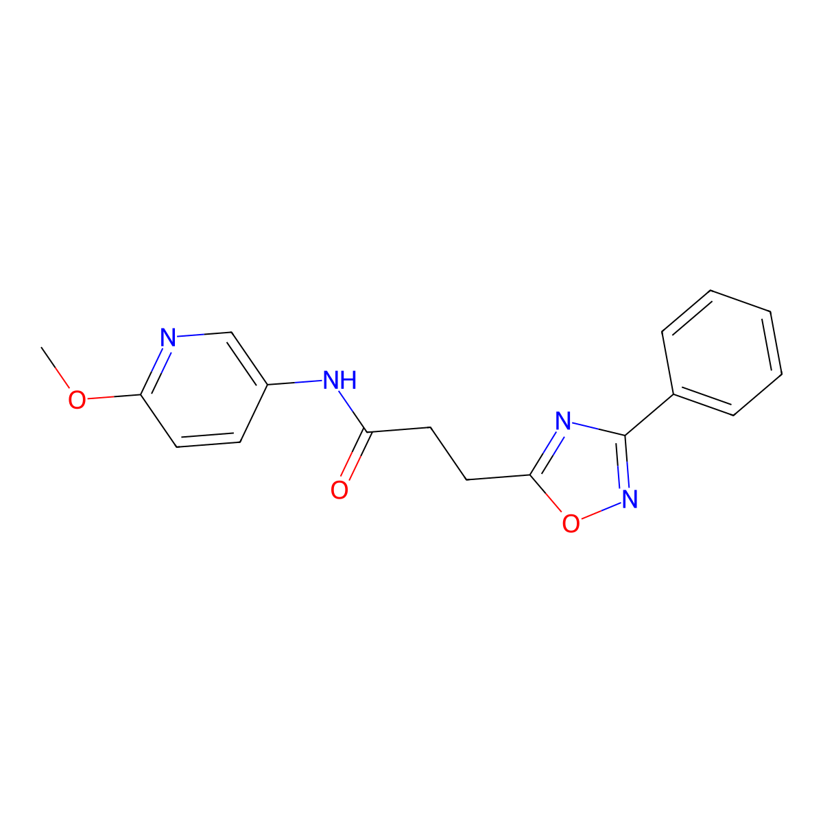 N-(6-methoxypyridin-3-yl)-3-(3-phenyl-1,2,4-oxadiazol-5-yl)propanamide molecular structure, CAS 1323745-69-2