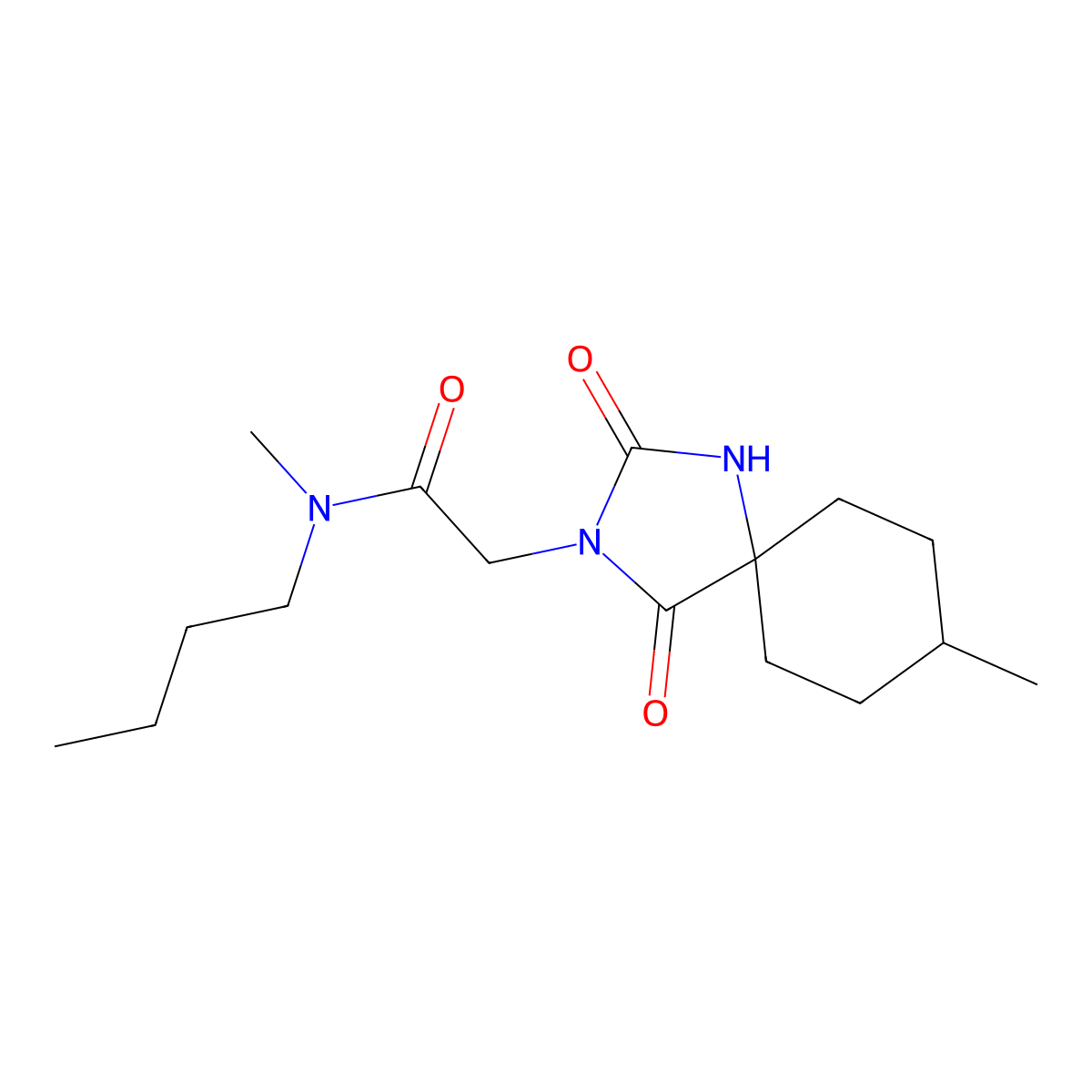 N-butyl-N-methyl-2-(8-methyl-2,4-dioxo-1,3-diazaspiro[4.5]dec-3-yl)acetamide molecular structure, CAS 1323757-82-9