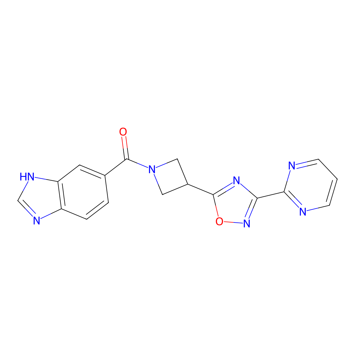 (1H-benzo[d]imidazol-5-yl)(3-(3-(pyrimidin-2-yl)-1,2,4-oxadiazol-5-yl)azetidin-1-yl)methanone molecular structure, CAS 1323775-44-5