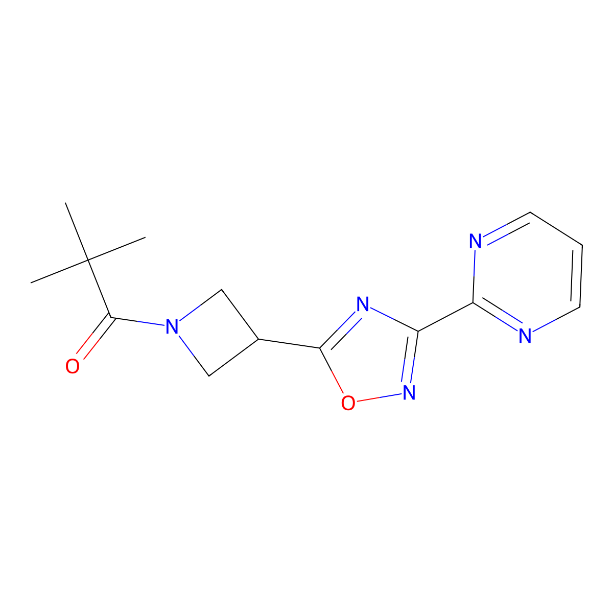 2,2-Dimethyl-1-{3-[3-(pyrimidin-2-yl)-1,2,4-oxadiazol-5-yl]azetidin-1-yl}propan-1-one molecular structure, CAS 1323775-48-9