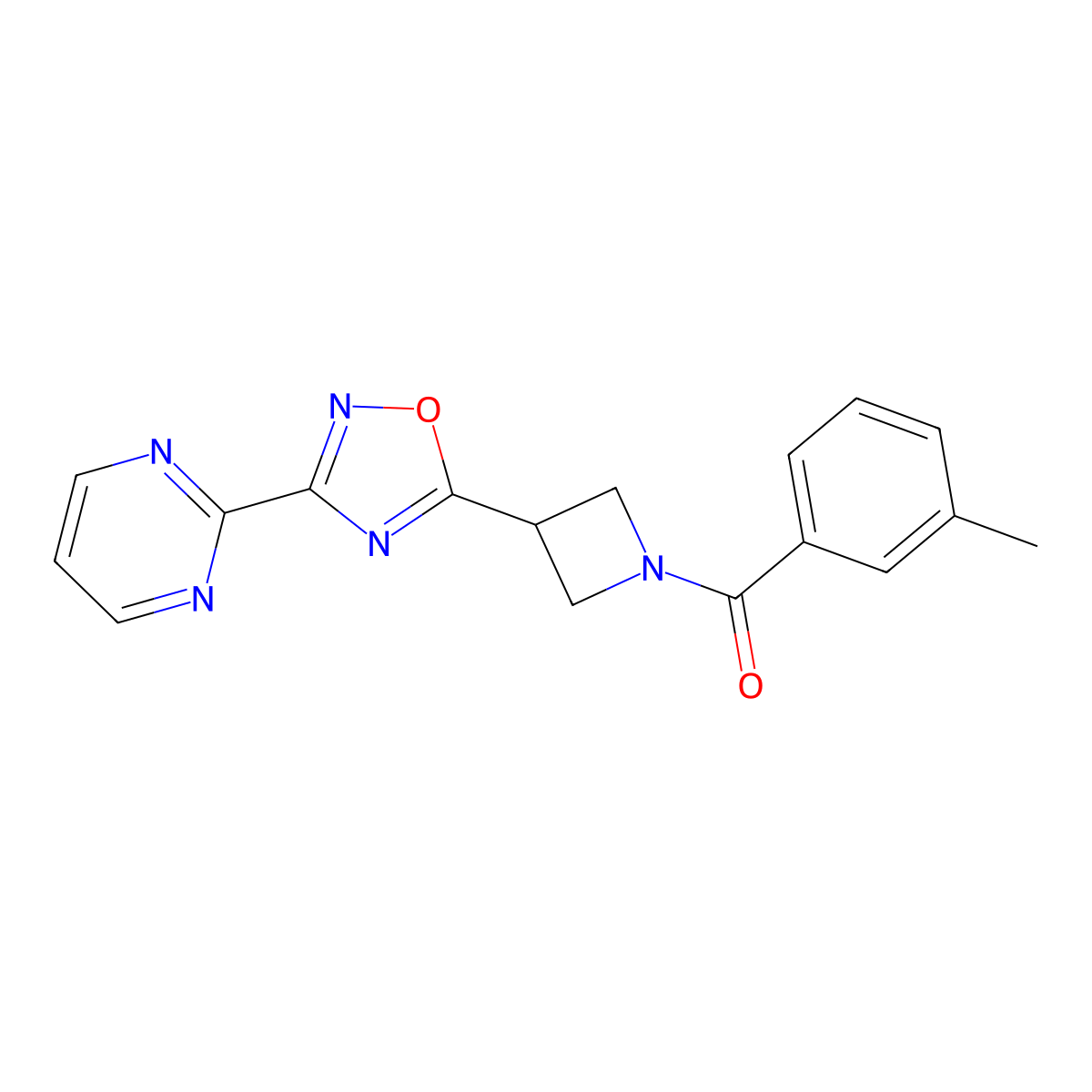 2-{5-[1-(3-Methylbenzoyl)azetidin-3-yl]-1,2,4-oxadiazol-3-yl}pyrimidine molecular structure, CAS 1323775-50-3