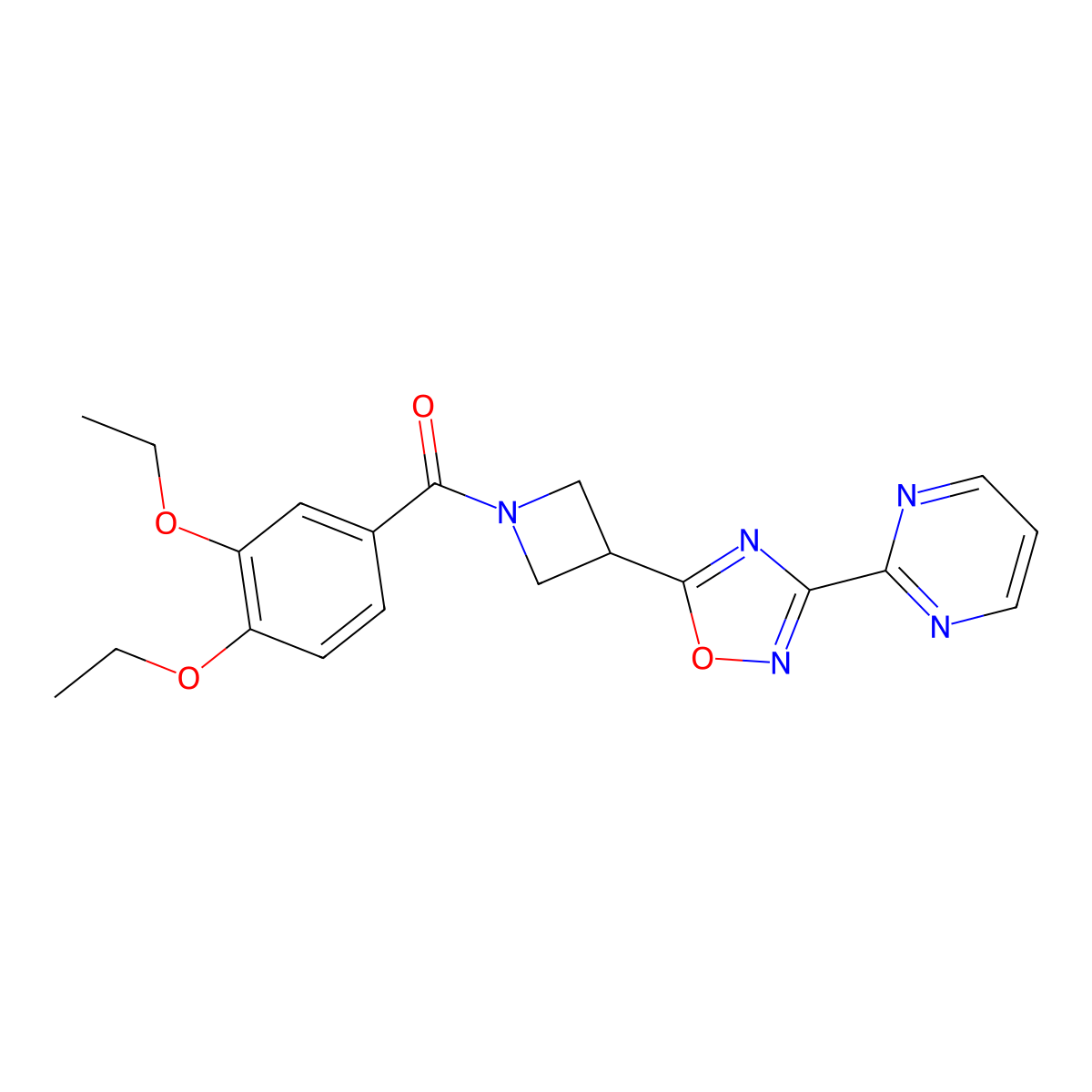 (3,4-Diethoxyphenyl)(3-(3-(pyrimidin-2-yl)-1,2,4-oxadiazol-5-yl)azetidin-1-yl)methanone molecular structure, CAS 1323775-52-5