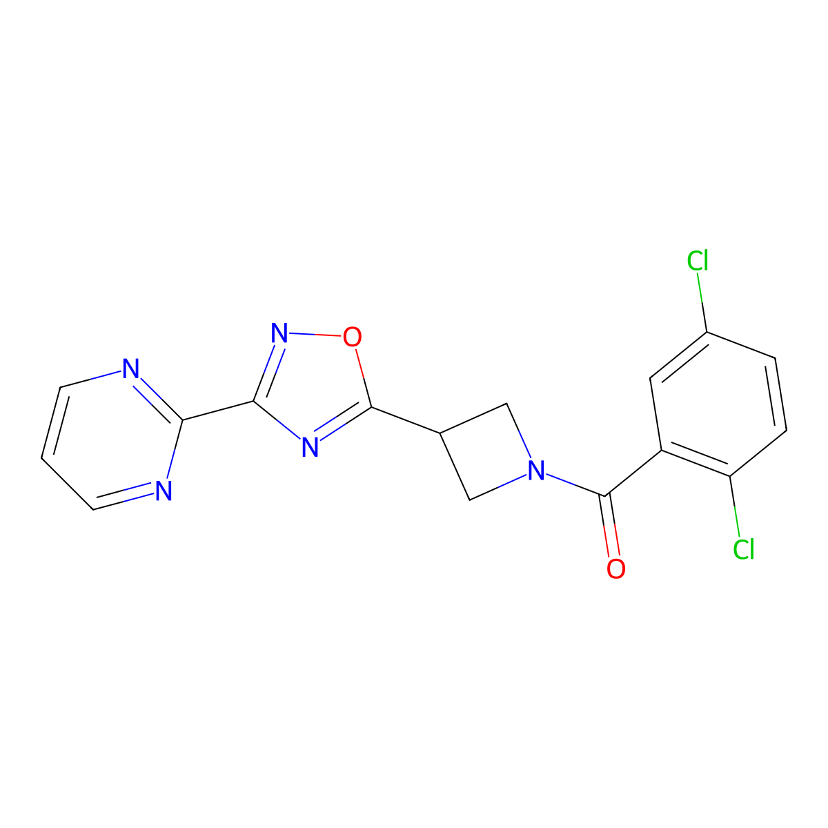 (2,5-Dichlorophenyl)(3-(3-(pyrimidin-2-yl)-1,2,4-oxadiazol-5-yl)azetidin-1-yl)methanone molecular structure, CAS 1323775-54-7